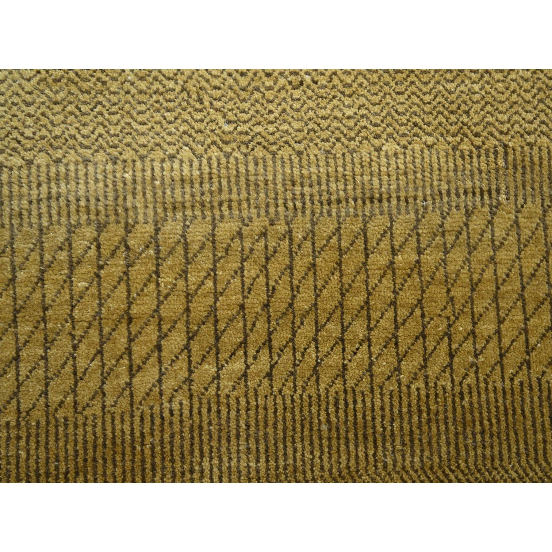 6'1"x9'6" Peanut Brown, Modern Grass Design, Hand Knotted, Borderless, Denser Weave, Wool and Silk, Lush and Plush, Oriental Rug Sh83213