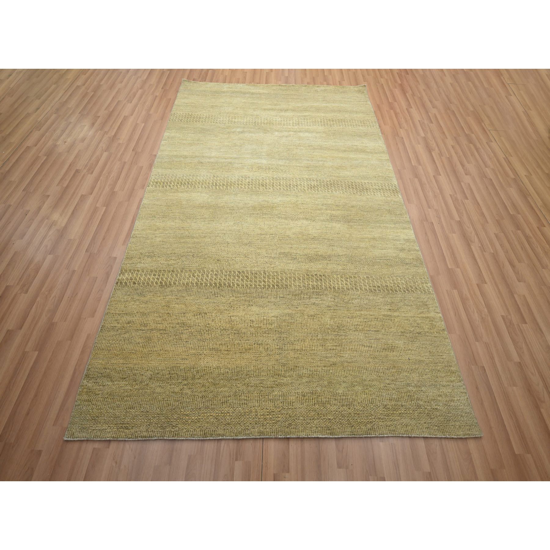 6'x9' Ecru Brown, Denser Weave, Modern Grass Design, Hand Knotted, Borderless, Wool and Silk, Lush and Plush, Oriental Rug Sh83214