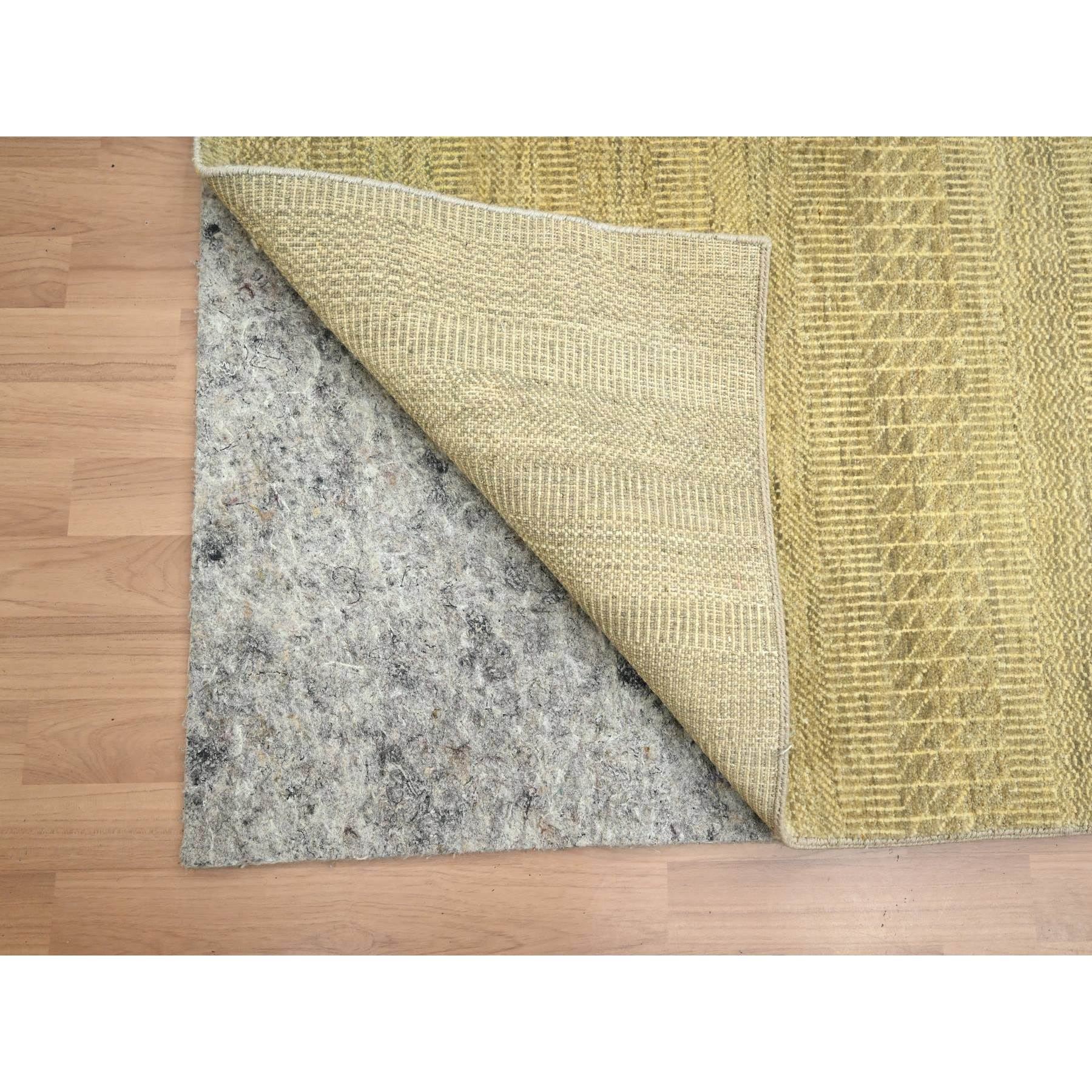 6'x9' Ecru Brown, Denser Weave, Modern Grass Design, Hand Knotted, Borderless, Wool and Silk, Lush and Plush, Oriental Rug Sh83214