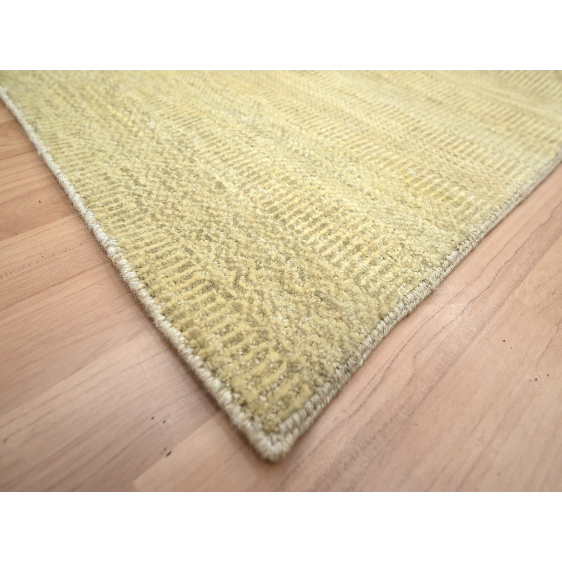 6'x9' Ecru Brown, Denser Weave, Modern Grass Design, Hand Knotted, Borderless, Wool and Silk, Lush and Plush, Oriental Rug Sh83214