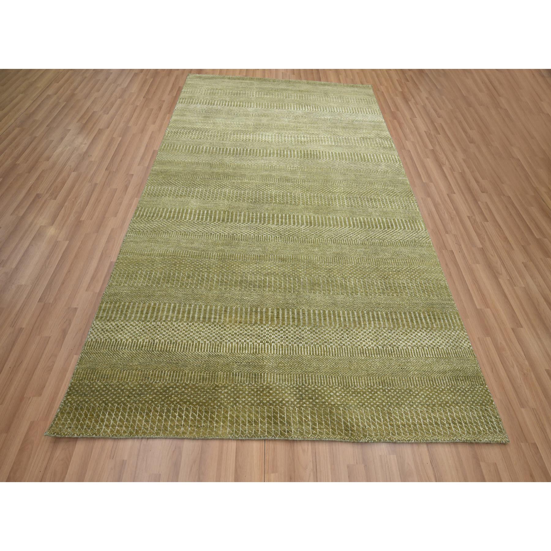 6'x8'9" Shades of Brown, Lush and Plush, Modern Grass Design, Hand Knotted, Wool and Silk, Denser Weave, Oriental Rug Sh83215