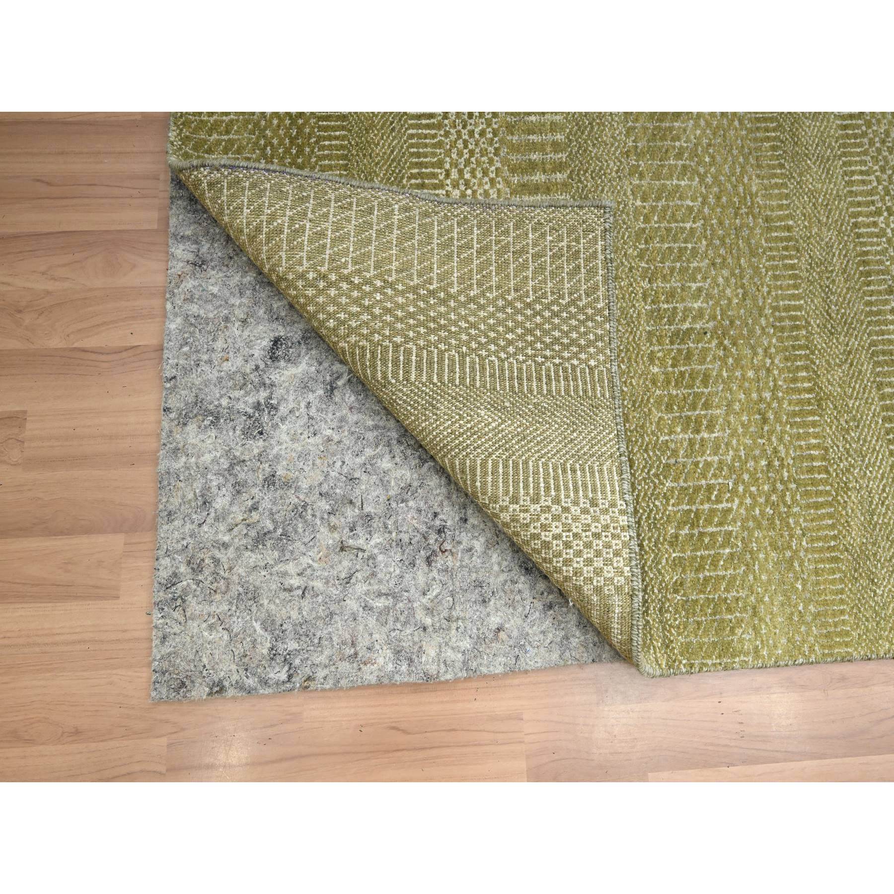6'x8'9" Shades of Brown, Lush and Plush, Modern Grass Design, Hand Knotted, Wool and Silk, Denser Weave, Oriental Rug Sh83215