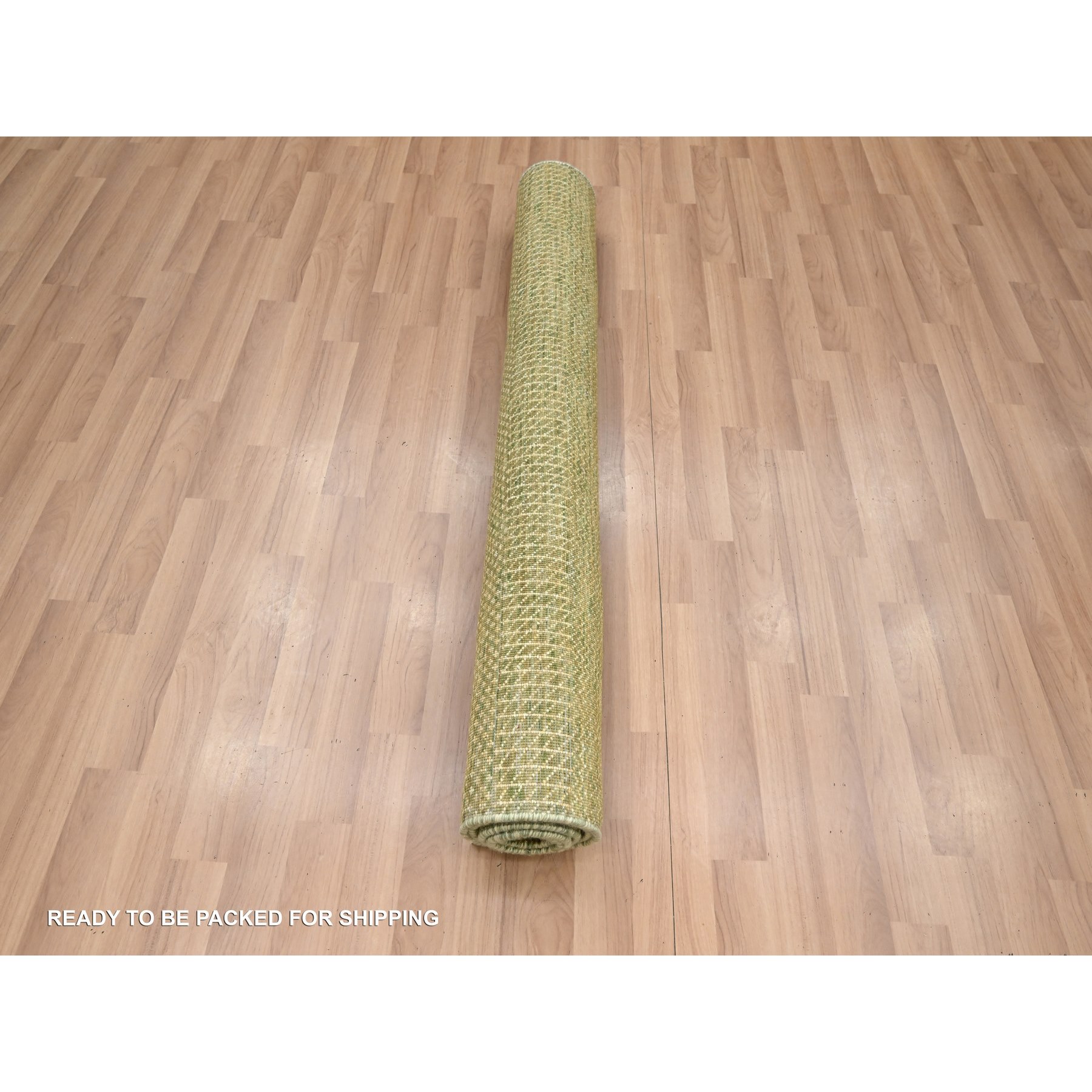 4'x6'1" Amber Green, Wool and Silk, Modern Grass Design, Hand Knotted, Soft Pile, Denser Weave, Tone on Tone, Oriental Rug Sh83217