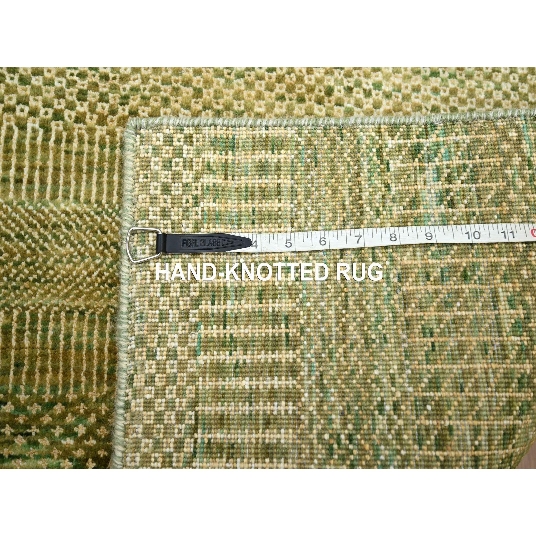 4'x8' Ecru Olive Brown, Modern Grass Design, Hand Knotted, Denser Weave, Wool and Silk, Lush and Plush, Wide Runner, Oriental Rug Sh83218