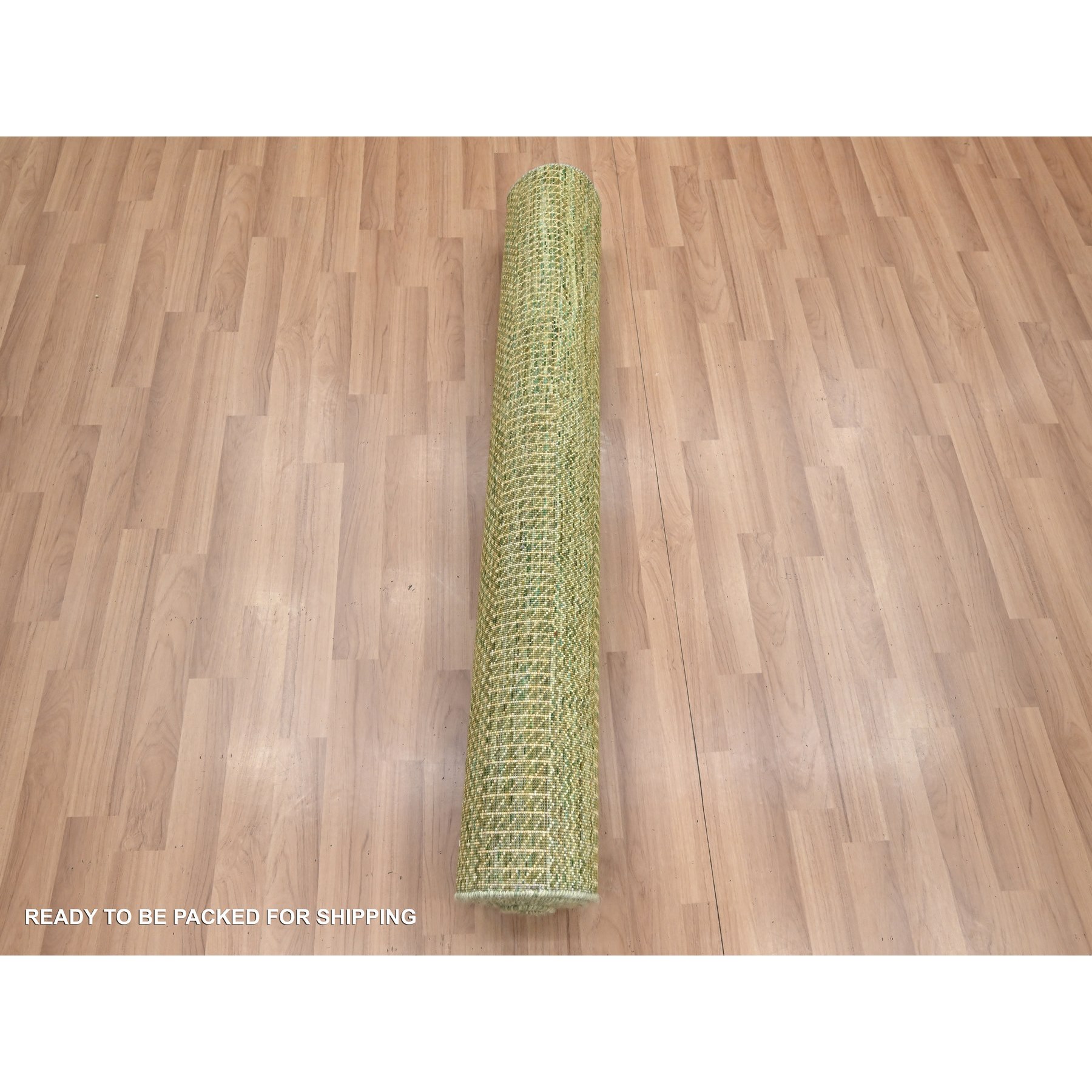 3'10"x8' Honey Brown, Hand Knotted, Modern Grass Design, Denser Weave, Wool and Silk, Soft to the Touch, Runner, Oriental Rug Sh83219