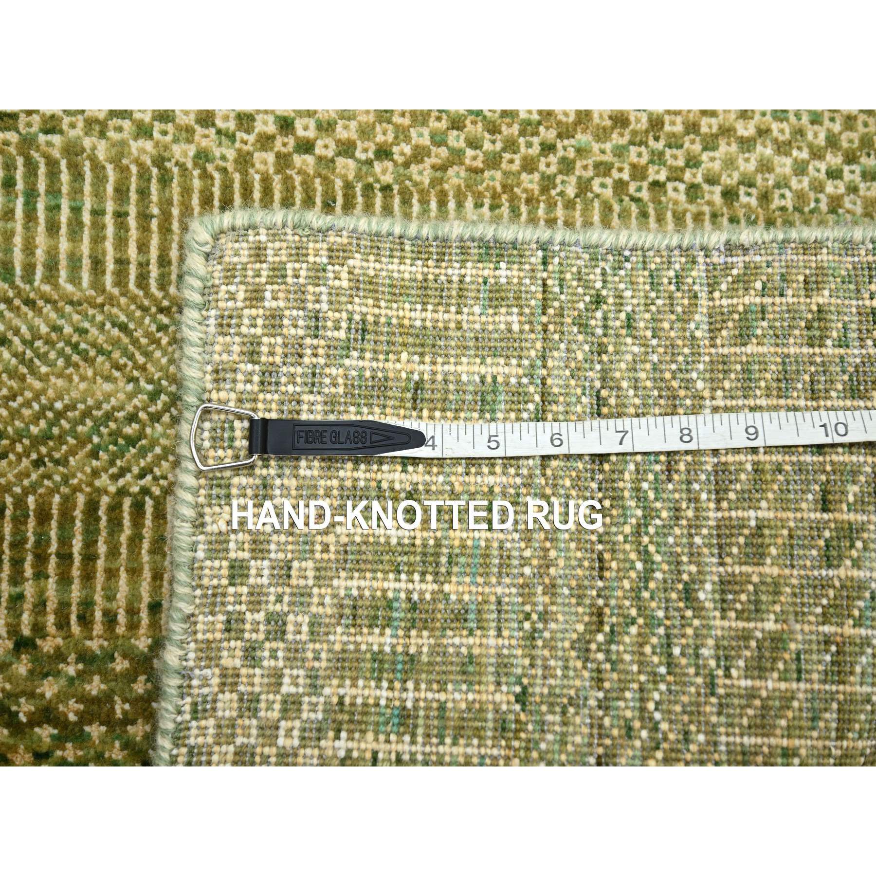 3'10"x8' Honey Brown, Hand Knotted, Modern Grass Design, Denser Weave, Wool and Silk, Soft to the Touch, Runner, Oriental Rug Sh83219