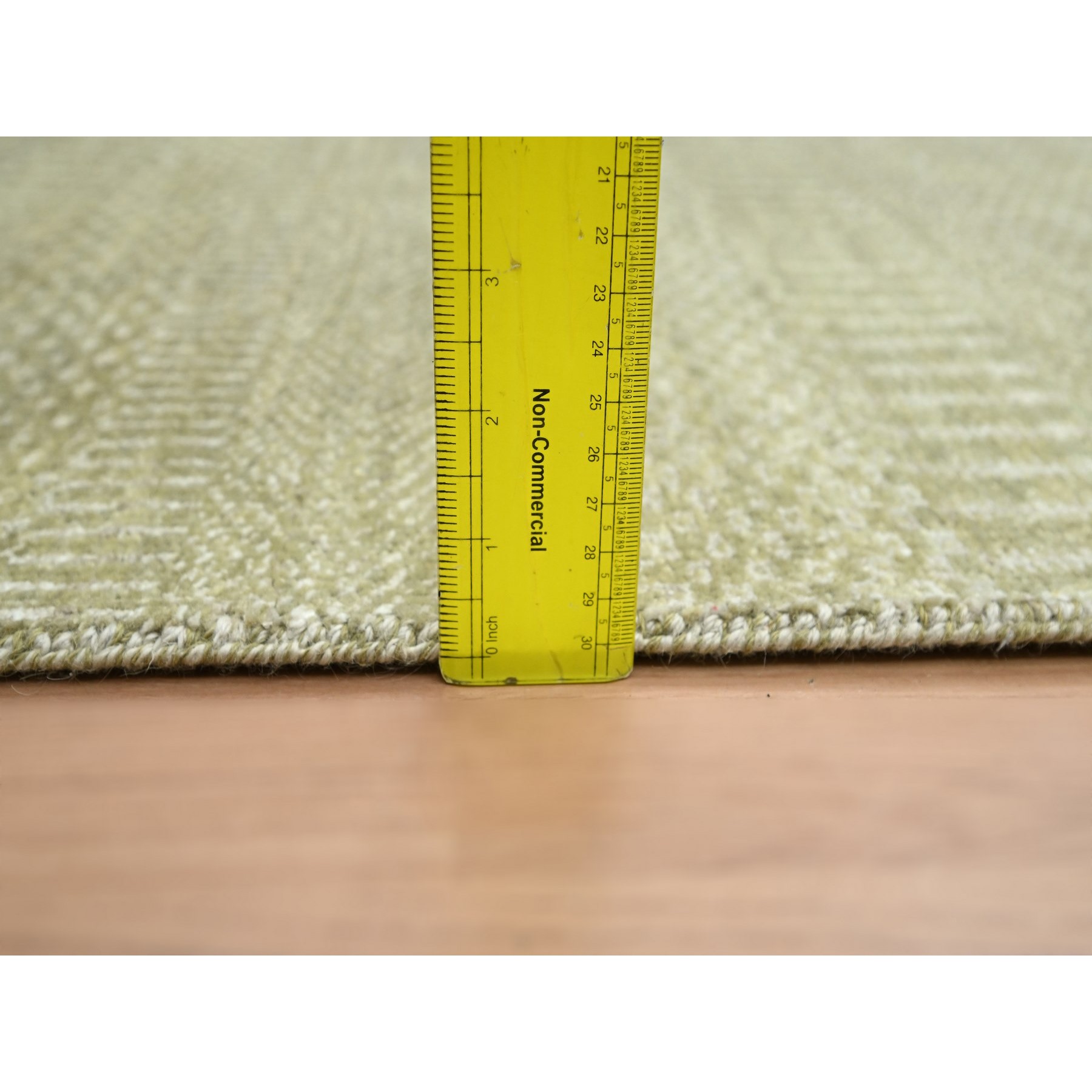 2'5"x13'6" Olive Gray, Denser Weave, Modern Grass Design, Hand Knotted, Wool and Silk, Lush and Plush, Runner, Oriental Rug Sh83220