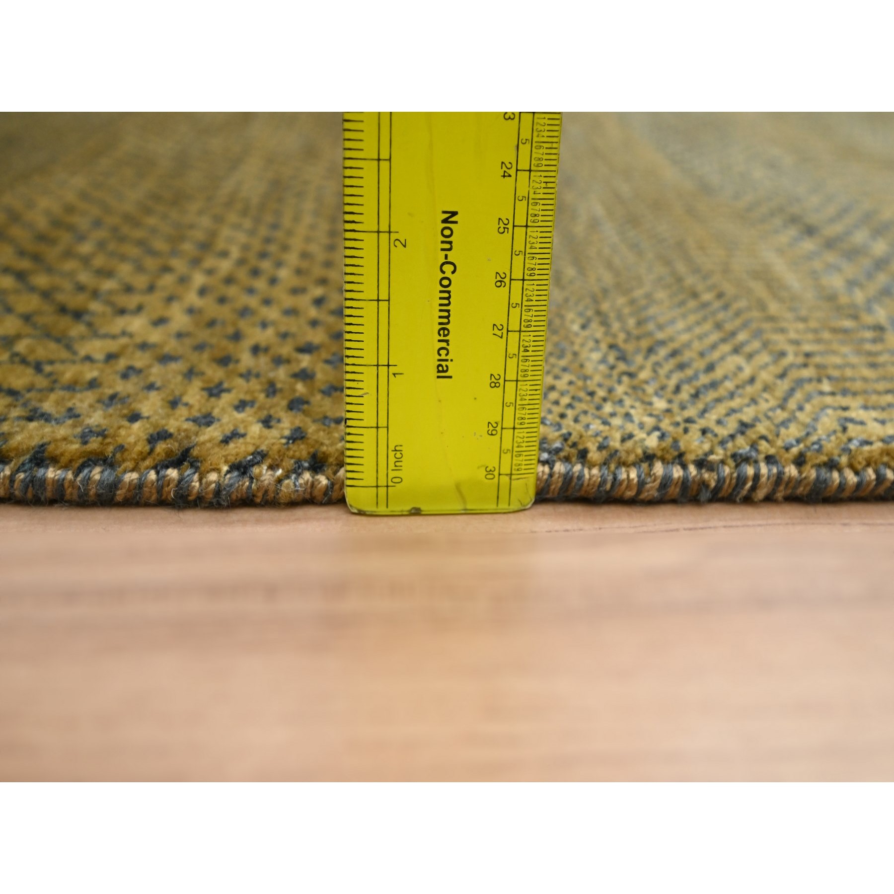 2'8"x12'2" Golden Brown, Wool and Silk, Modern Grass Design, Hand Knotted, Denser Weave, Soft To the Touch, Runner, Oriental Rug Sh83222