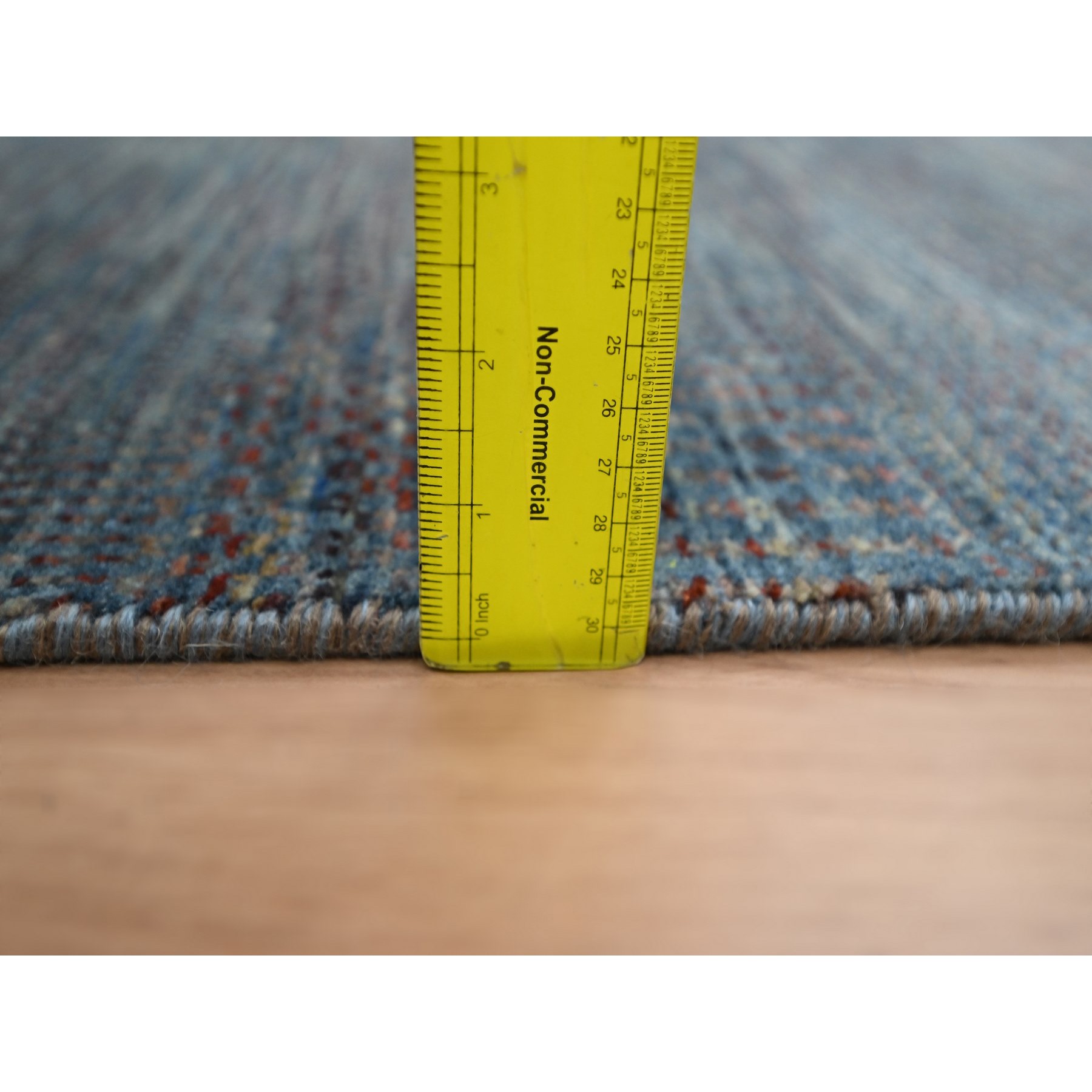 2'7"x12'3" Space Cadet Blue, Modern Grass Design, Denser Weave, Wool and Silk, Hand Knotted, Lush and Plush, Runner, Oriental Rug Sh83223