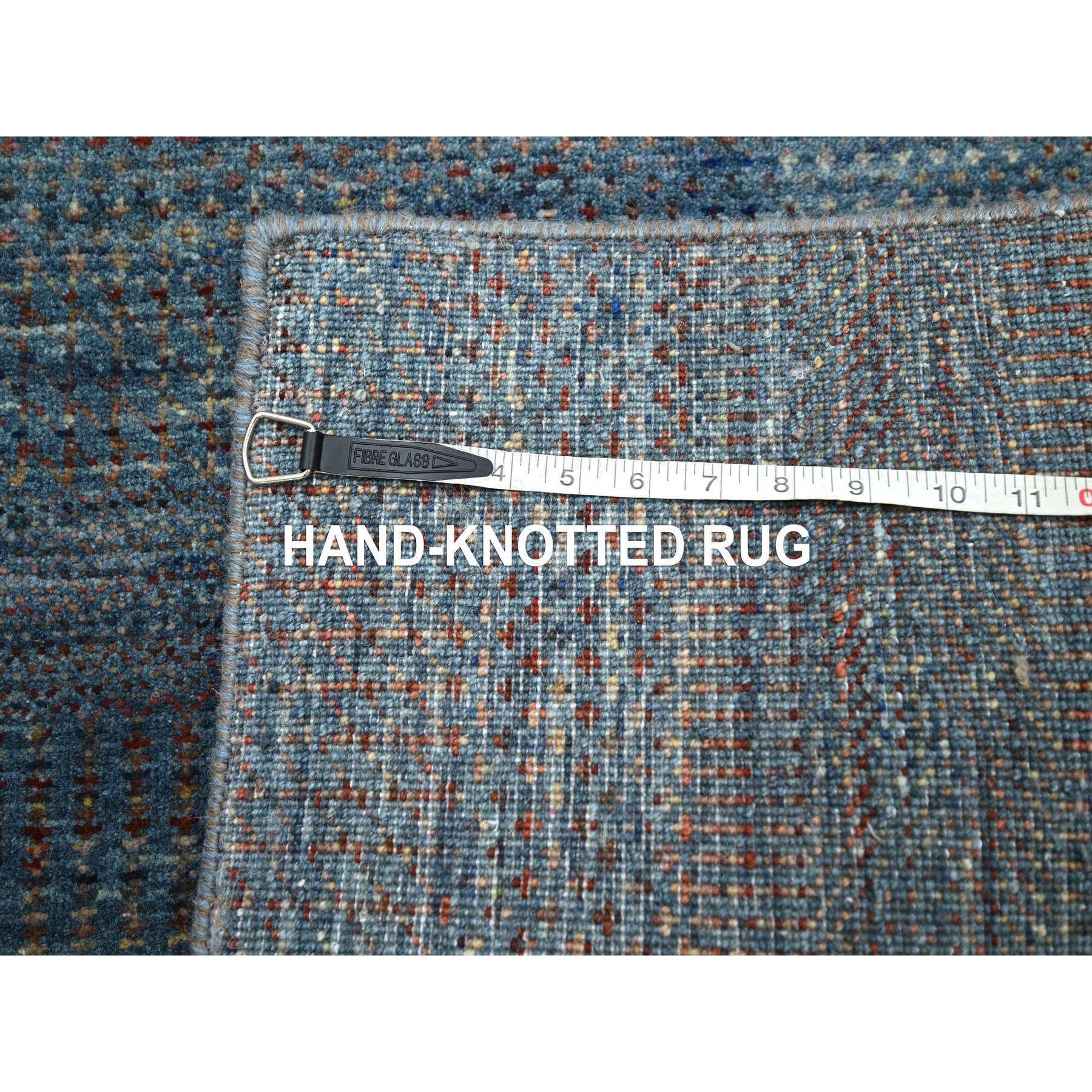 2'7"x12'3" Space Cadet Blue, Modern Grass Design, Denser Weave, Wool and Silk, Hand Knotted, Lush and Plush, Runner, Oriental Rug Sh83223