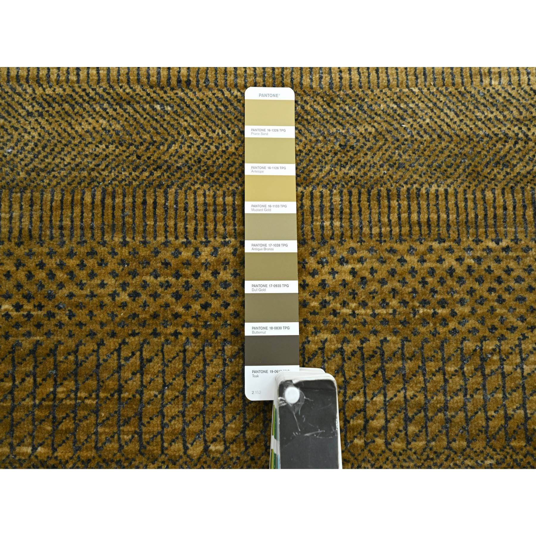 2'8"x12'3" Shades of Brown, Modern Grass Design, Hand Knotted, Denser Weave, Wool and Silk, Soft Pile, Runner, Oriental Rug Sh83224