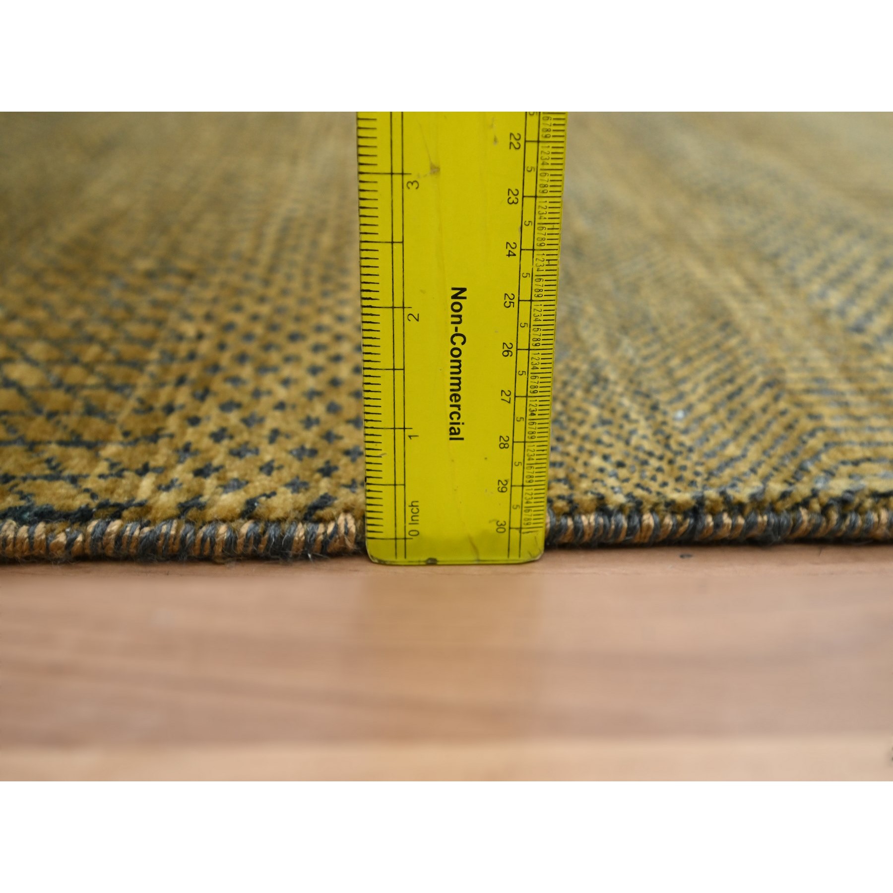 2'8"x12'3" Shades of Brown, Modern Grass Design, Hand Knotted, Denser Weave, Wool and Silk, Soft Pile, Runner, Oriental Rug Sh83224