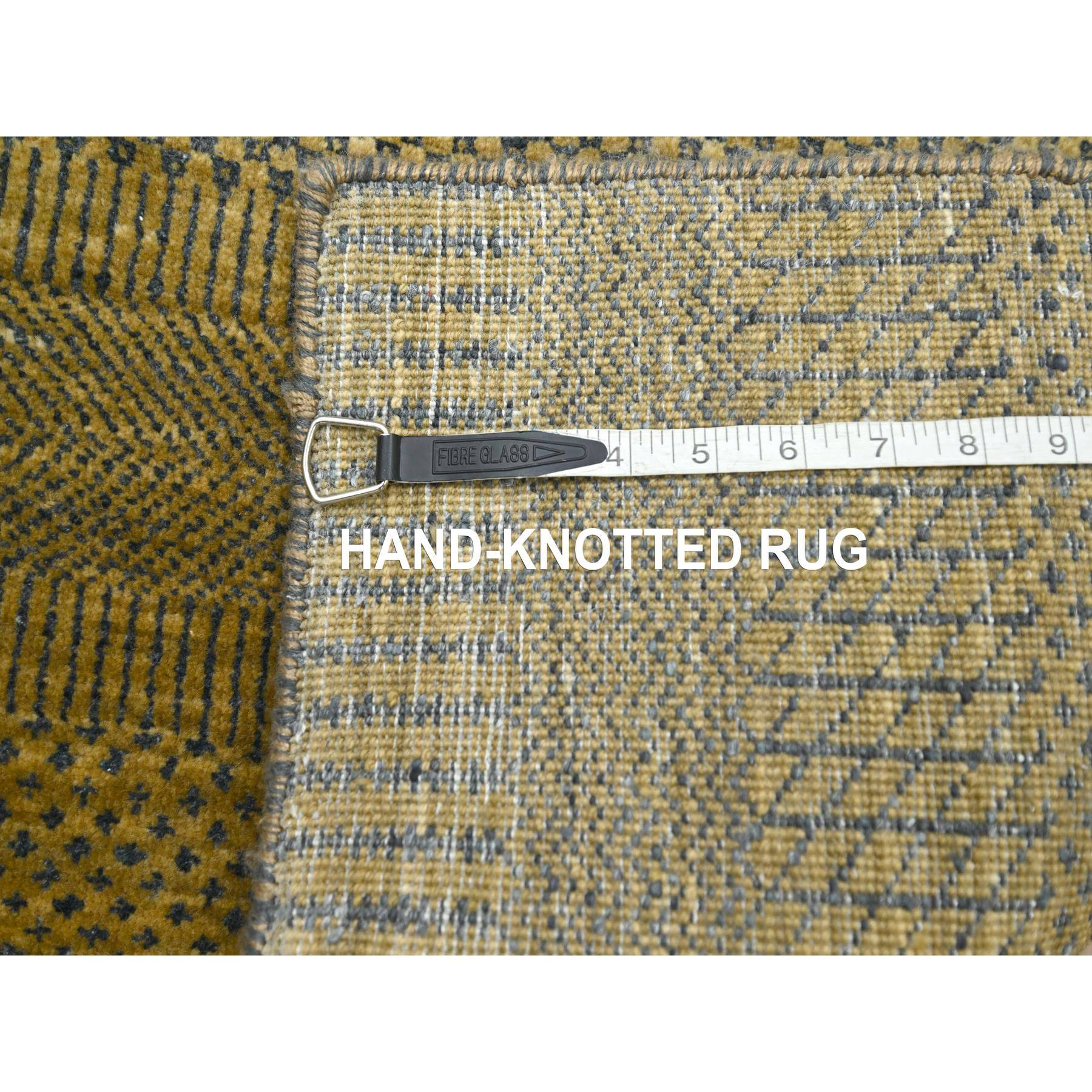 2'8"x12'3" Shades of Brown, Modern Grass Design, Hand Knotted, Denser Weave, Wool and Silk, Soft Pile, Runner, Oriental Rug Sh83224