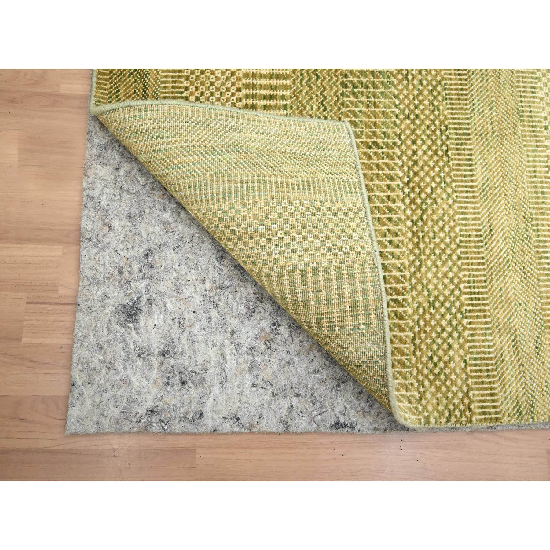 2'8"x8'2" Fawn Brown, Denser Weave, Modern Grass Design, Hand Knotted, Wool and Silk, Lush and Plush, Runner, Oriental Rug Sh83227