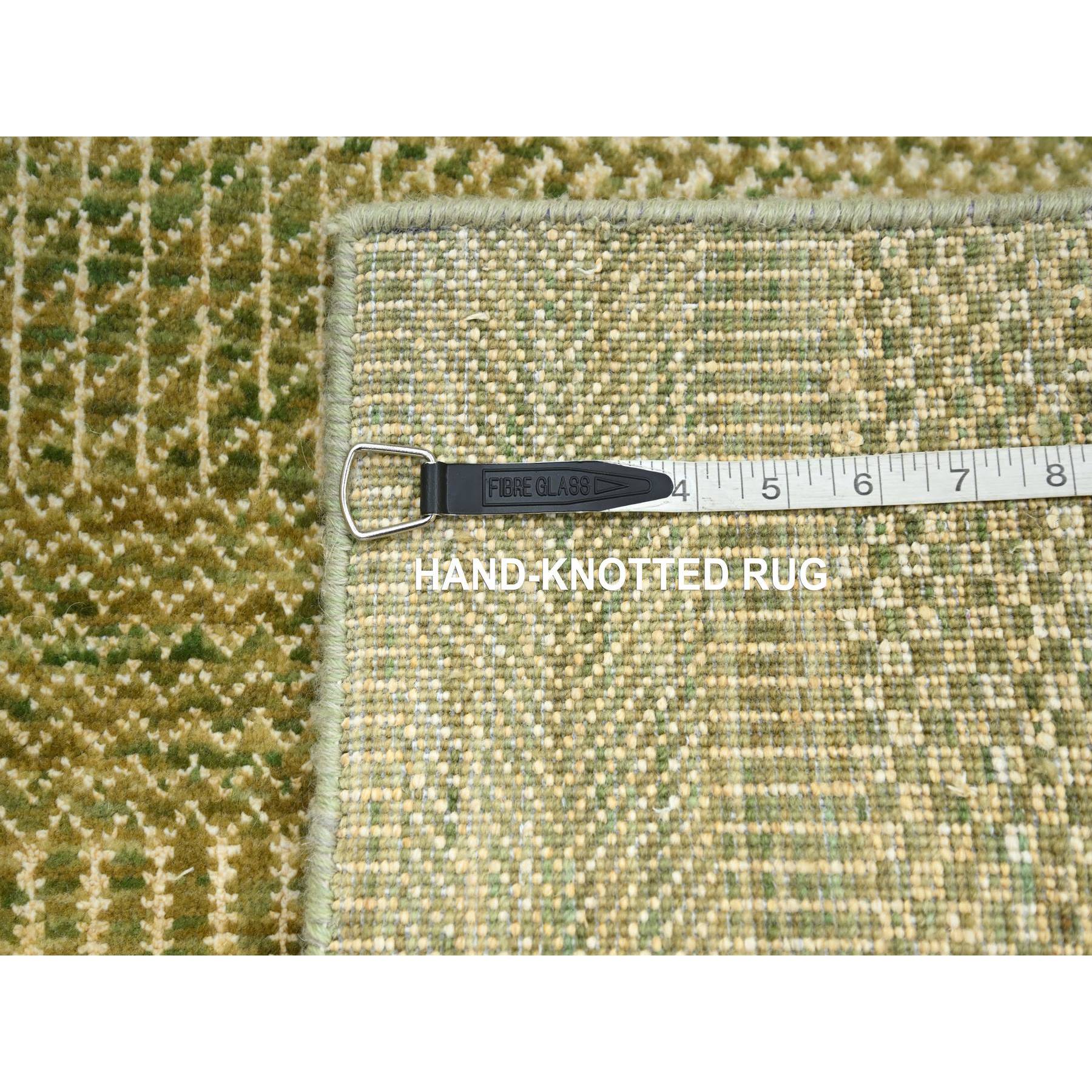 2'8"x8'2" Fawn Brown, Denser Weave, Modern Grass Design, Hand Knotted, Wool and Silk, Lush and Plush, Runner, Oriental Rug Sh83227