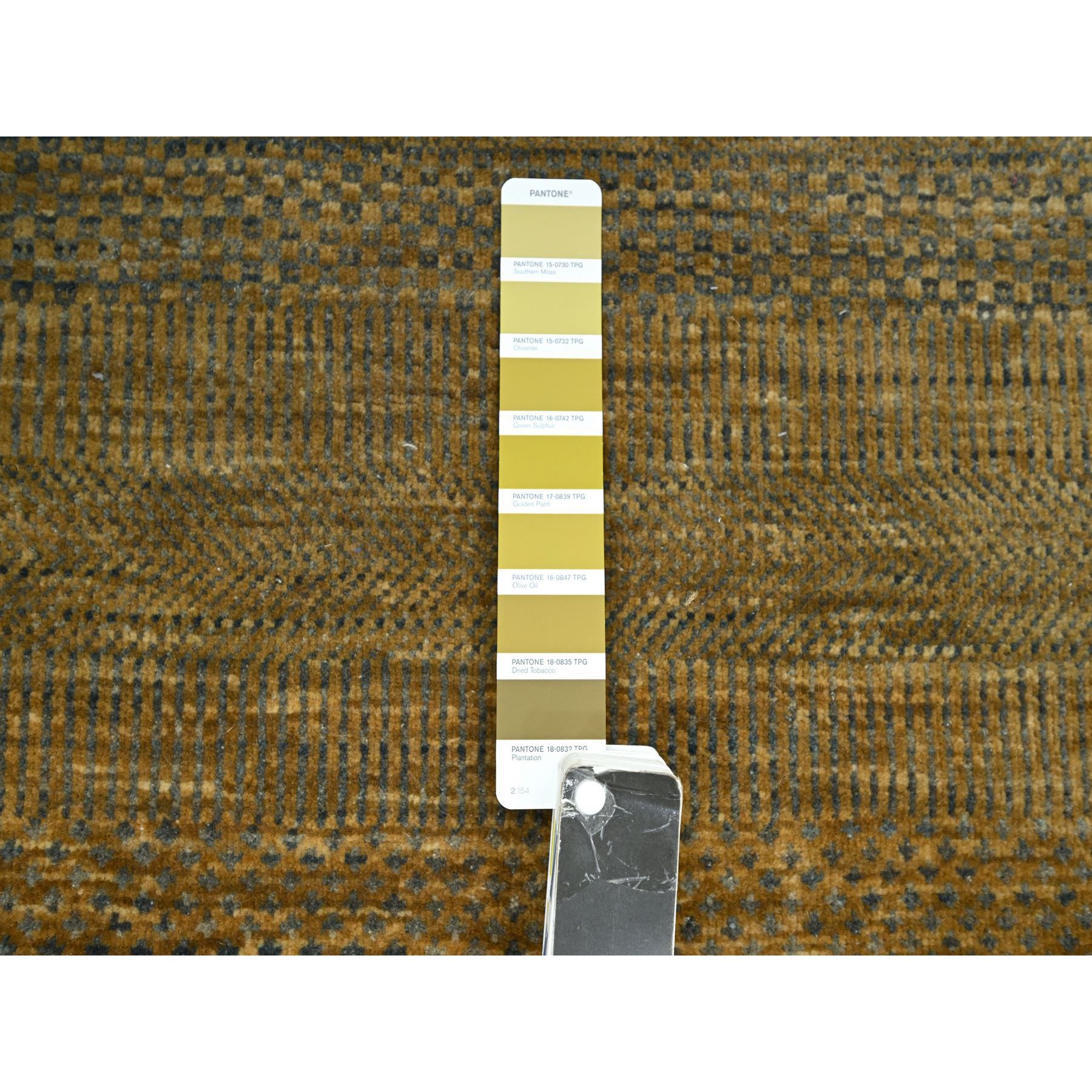 2'8"x8' Almond Brown, Modern Grass Design, Wool and Silk, Hand Knotted, Denser Weave, Lush and Plush, Runner, Oriental Rug Sh83228