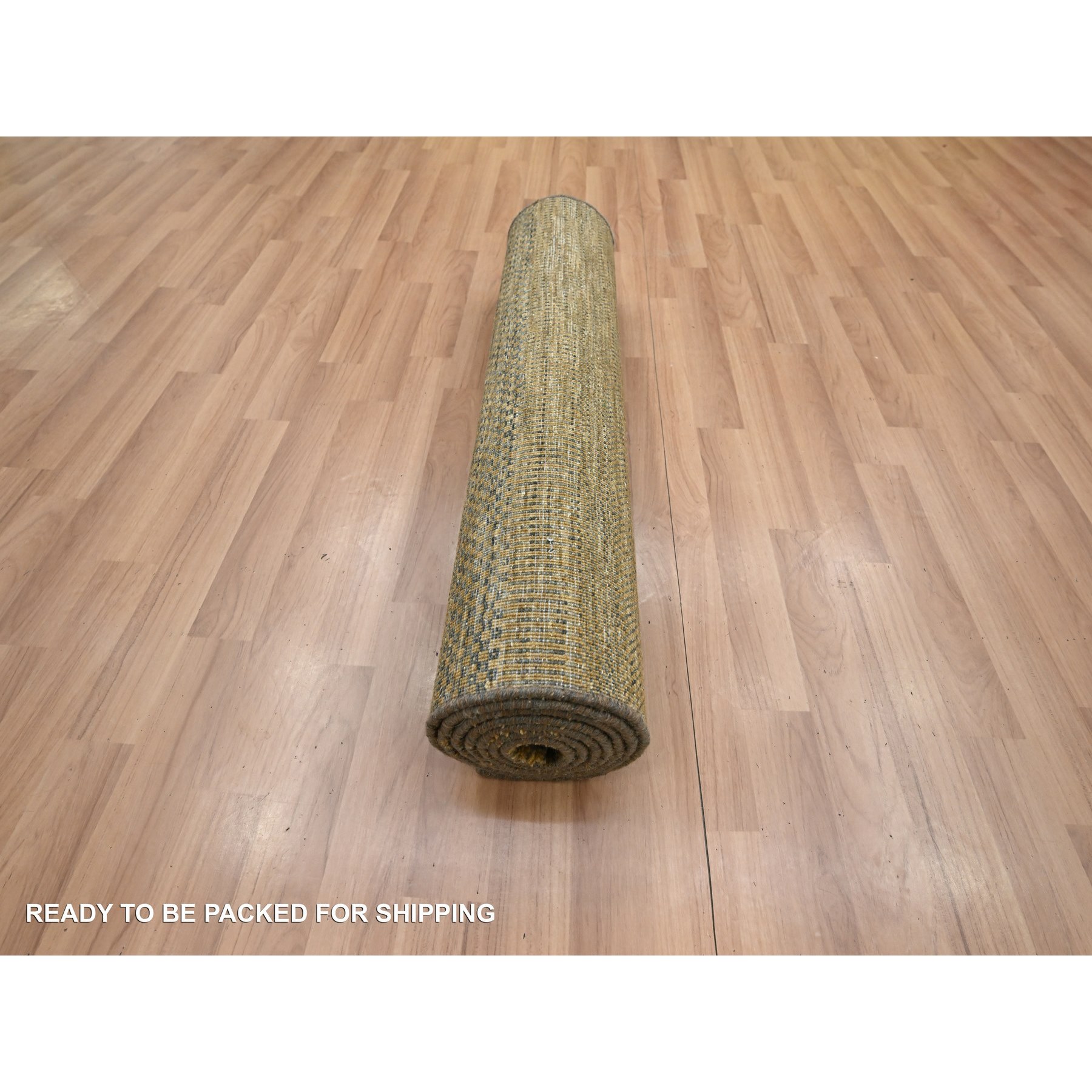 2'8"x8' Almond Brown, Modern Grass Design, Wool and Silk, Hand Knotted, Denser Weave, Lush and Plush, Runner, Oriental Rug Sh83228