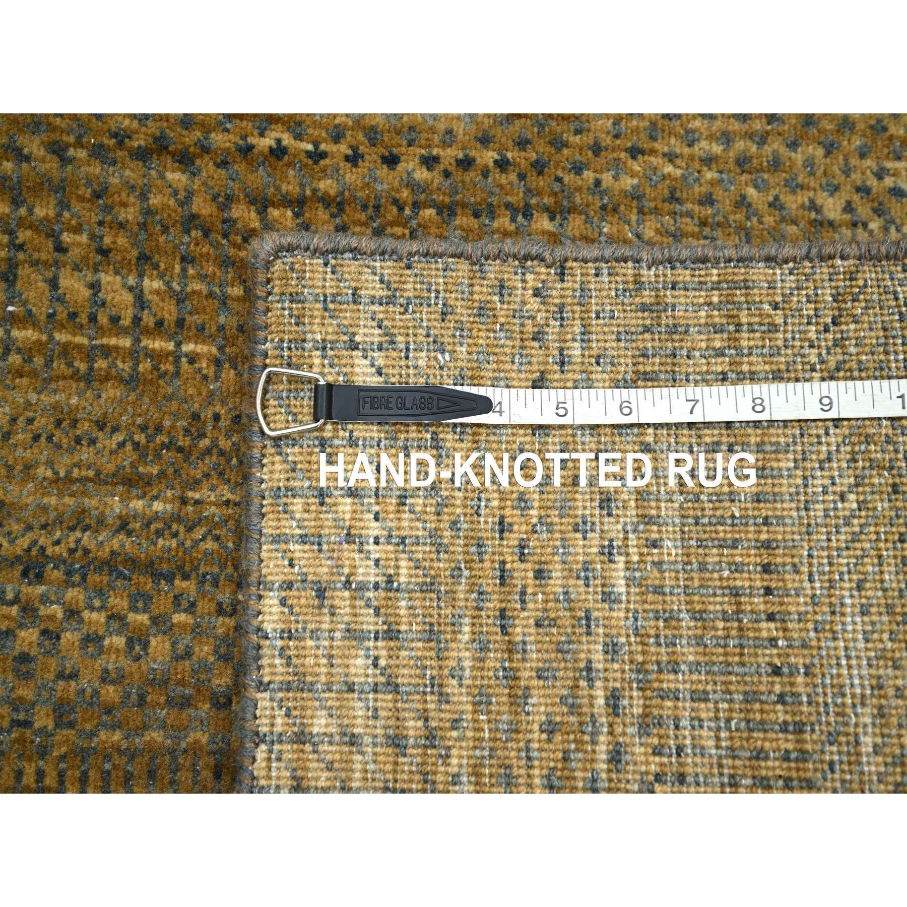 2'8"x8' Almond Brown, Modern Grass Design, Wool and Silk, Hand Knotted, Denser Weave, Lush and Plush, Runner, Oriental Rug Sh83228