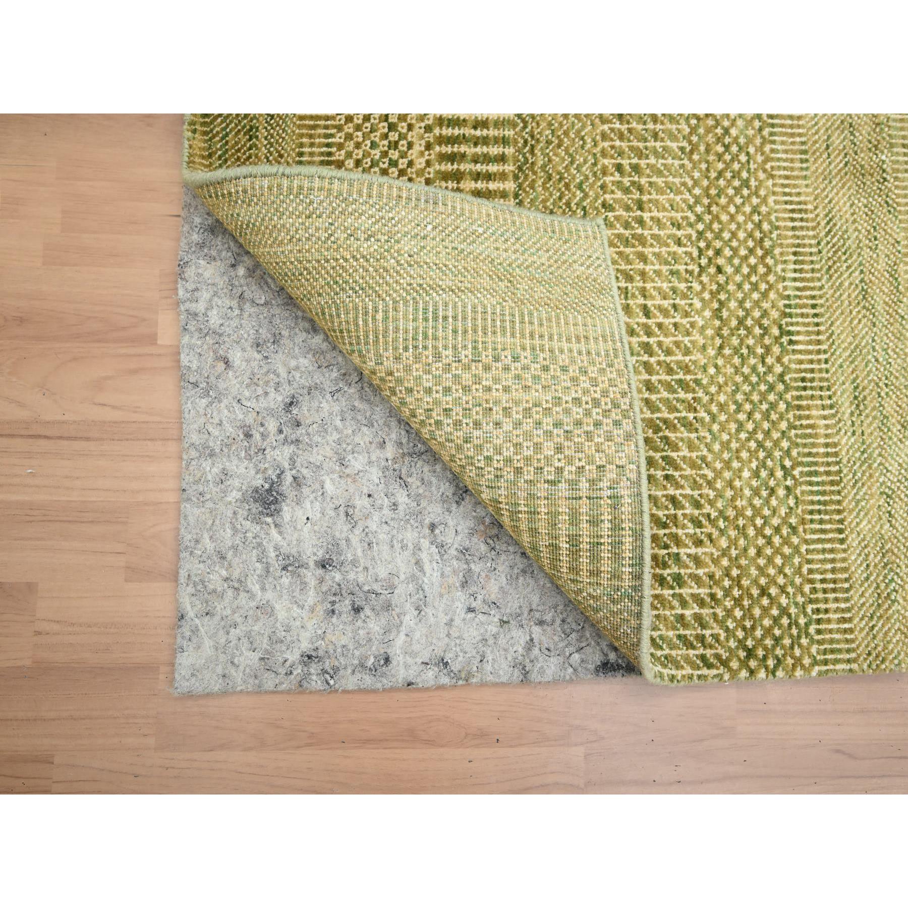 2'8"x8'3" Khaki Brown, Modern Grass Design, Hand Knotted, Denser Weave, Wool and Silk, Lush and Plush, Runner, Oriental Rug Sh83229