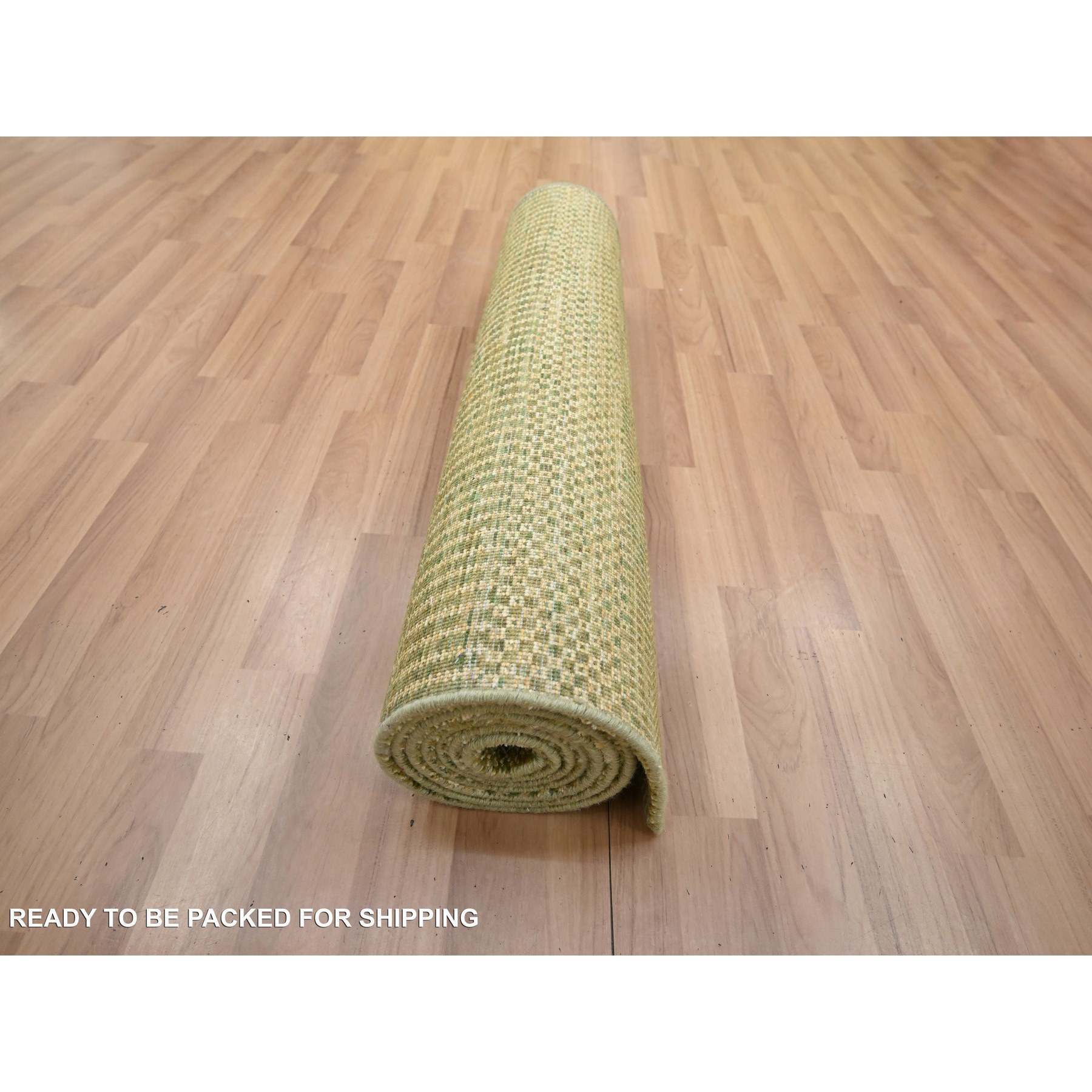 2'8"x8'3" Khaki Brown, Modern Grass Design, Hand Knotted, Denser Weave, Wool and Silk, Lush and Plush, Runner, Oriental Rug Sh83229