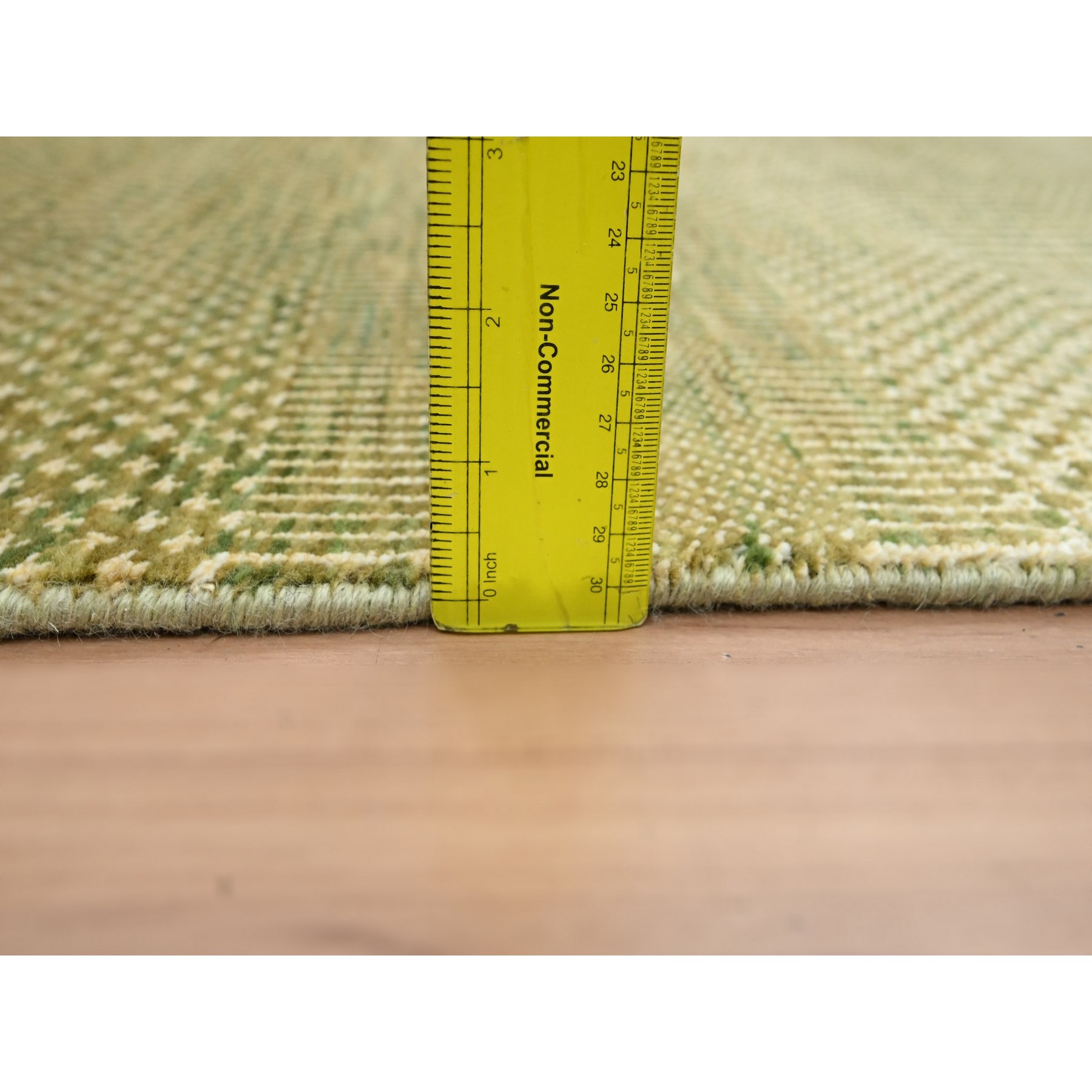 2'8"x8'3" Khaki Brown, Modern Grass Design, Hand Knotted, Denser Weave, Wool and Silk, Lush and Plush, Runner, Oriental Rug Sh83229