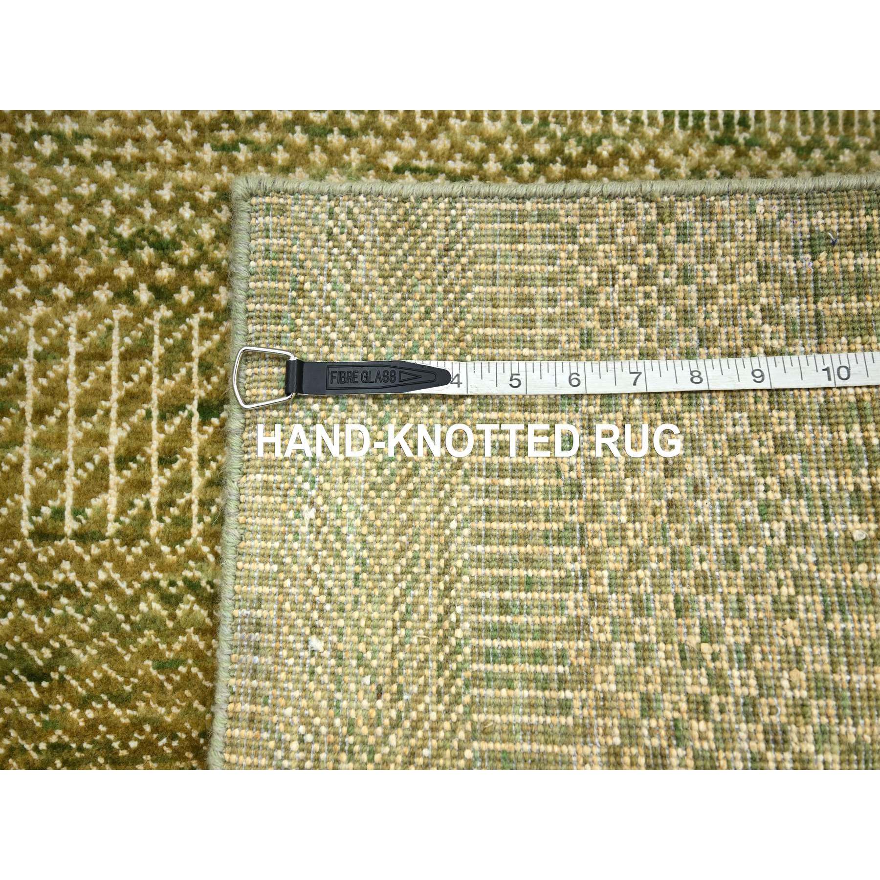2'8"x8'3" Khaki Brown, Modern Grass Design, Hand Knotted, Denser Weave, Wool and Silk, Lush and Plush, Runner, Oriental Rug Sh83229
