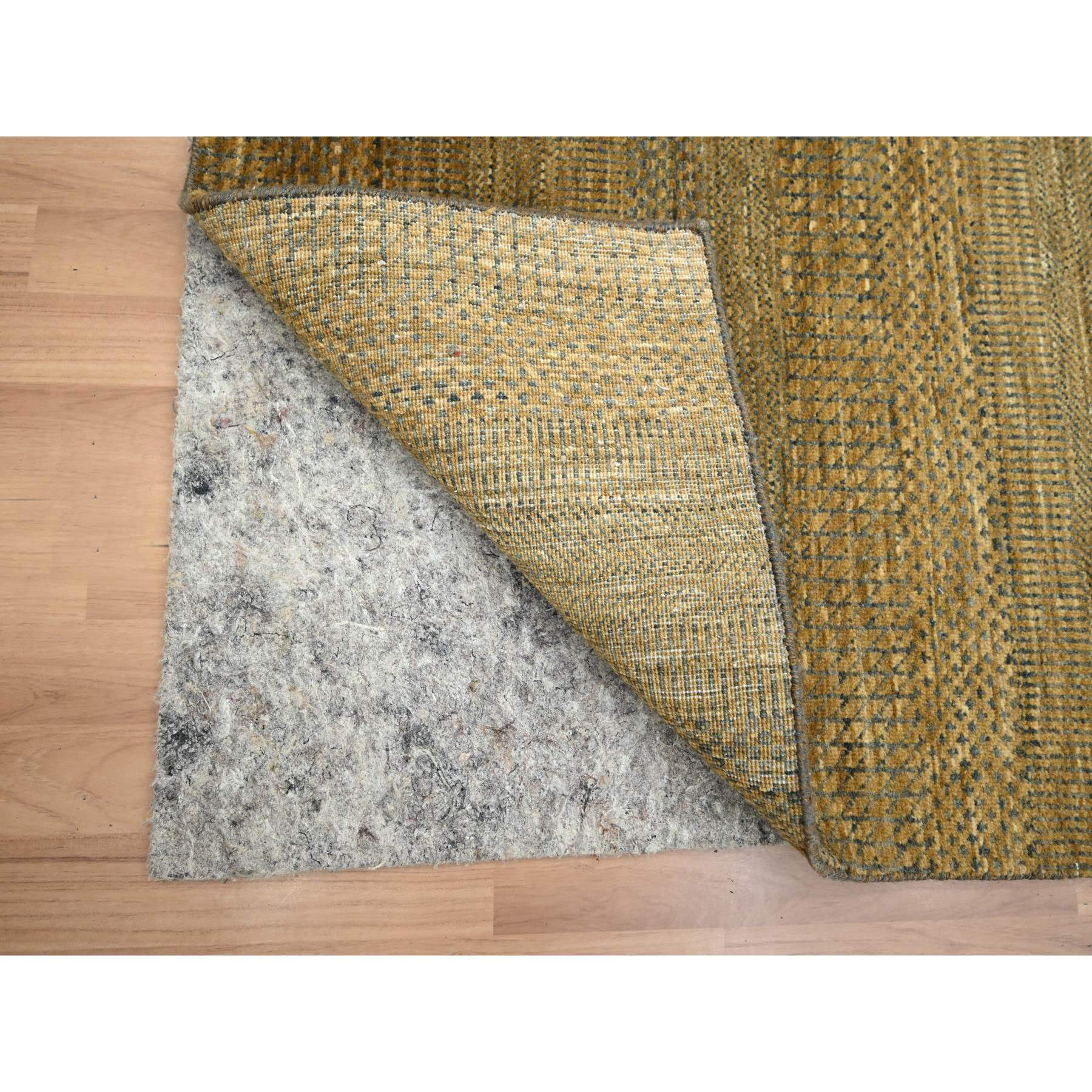 2'8"x8' Walnut Brown, Modern Grass Design, Hand Knotted, Denser Weave, Wool and Silk, Soft Pile, Runner, Oriental Rug Sh83230