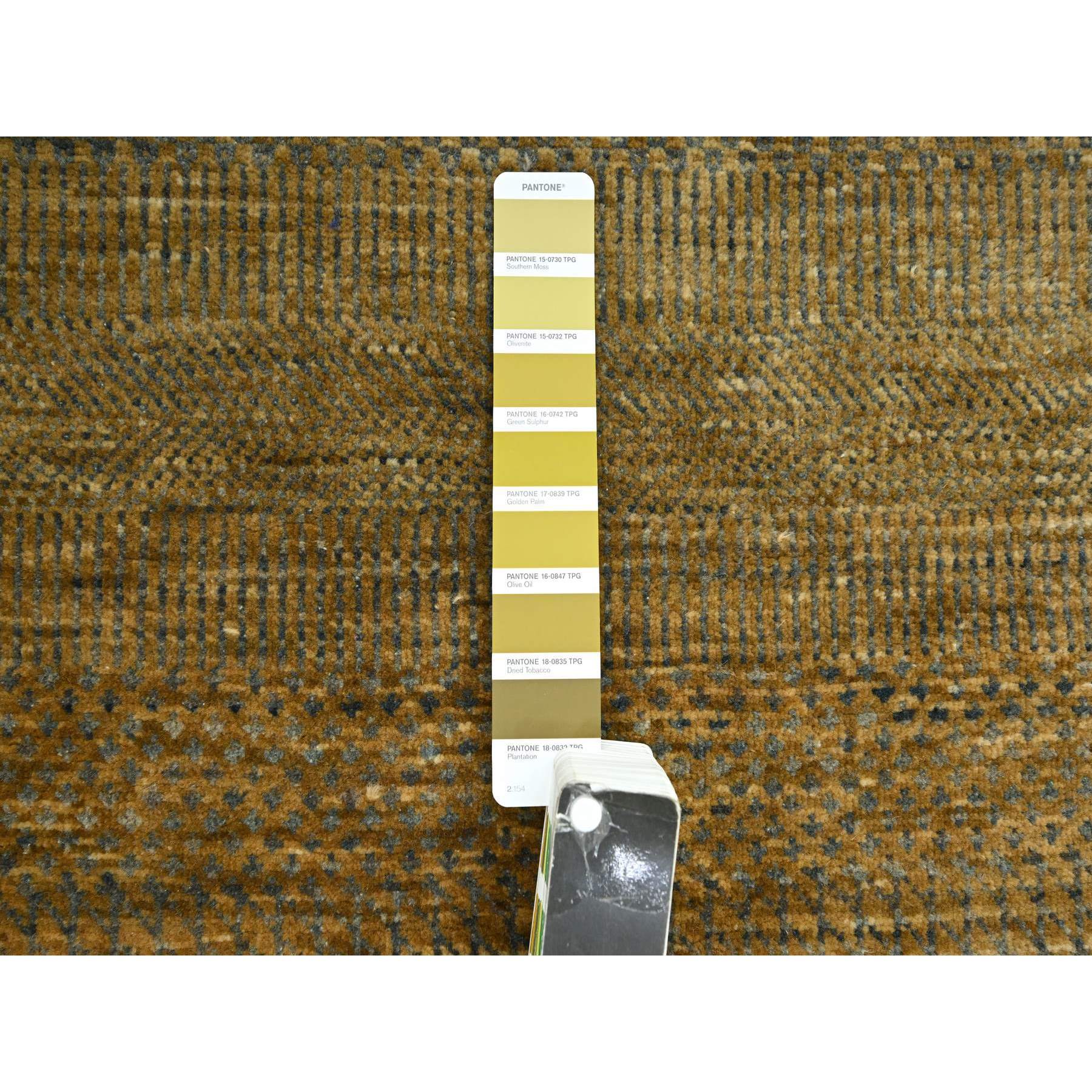 2'8"x8' Walnut Brown, Modern Grass Design, Hand Knotted, Denser Weave, Wool and Silk, Soft Pile, Runner, Oriental Rug Sh83230