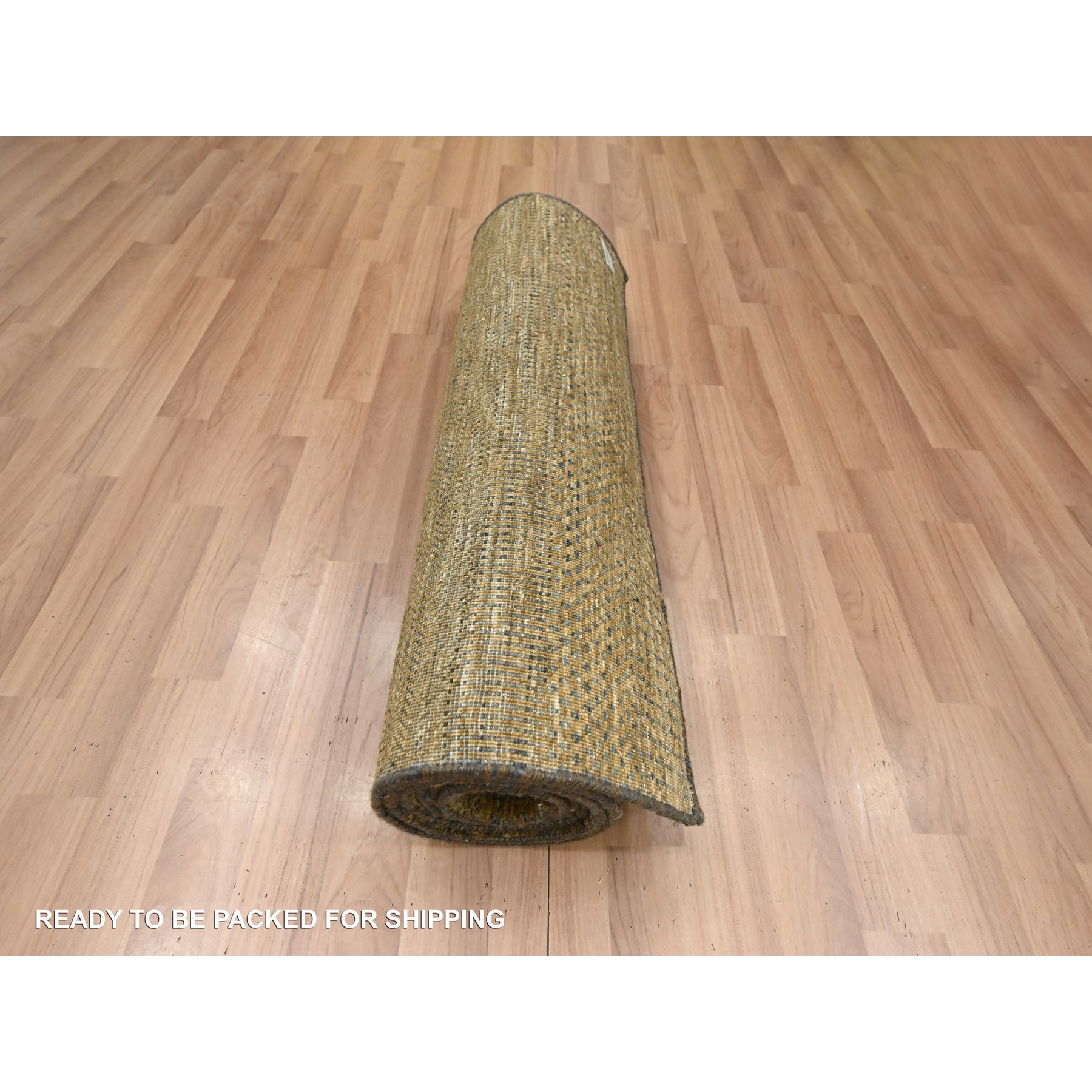 2'8"x8' Walnut Brown, Modern Grass Design, Hand Knotted, Denser Weave, Wool and Silk, Soft Pile, Runner, Oriental Rug Sh83230