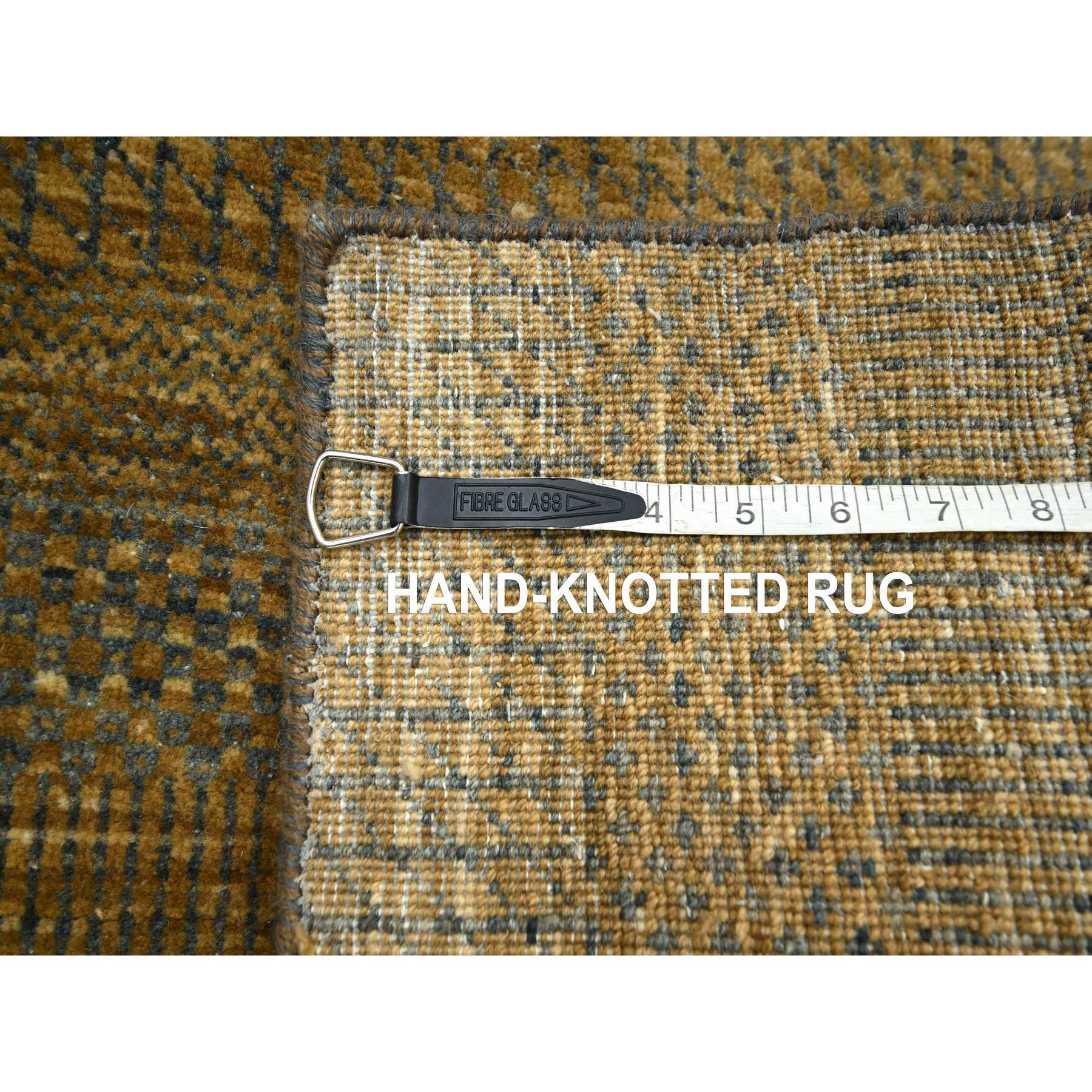 2'8"x8' Walnut Brown, Modern Grass Design, Hand Knotted, Denser Weave, Wool and Silk, Soft Pile, Runner, Oriental Rug Sh83230