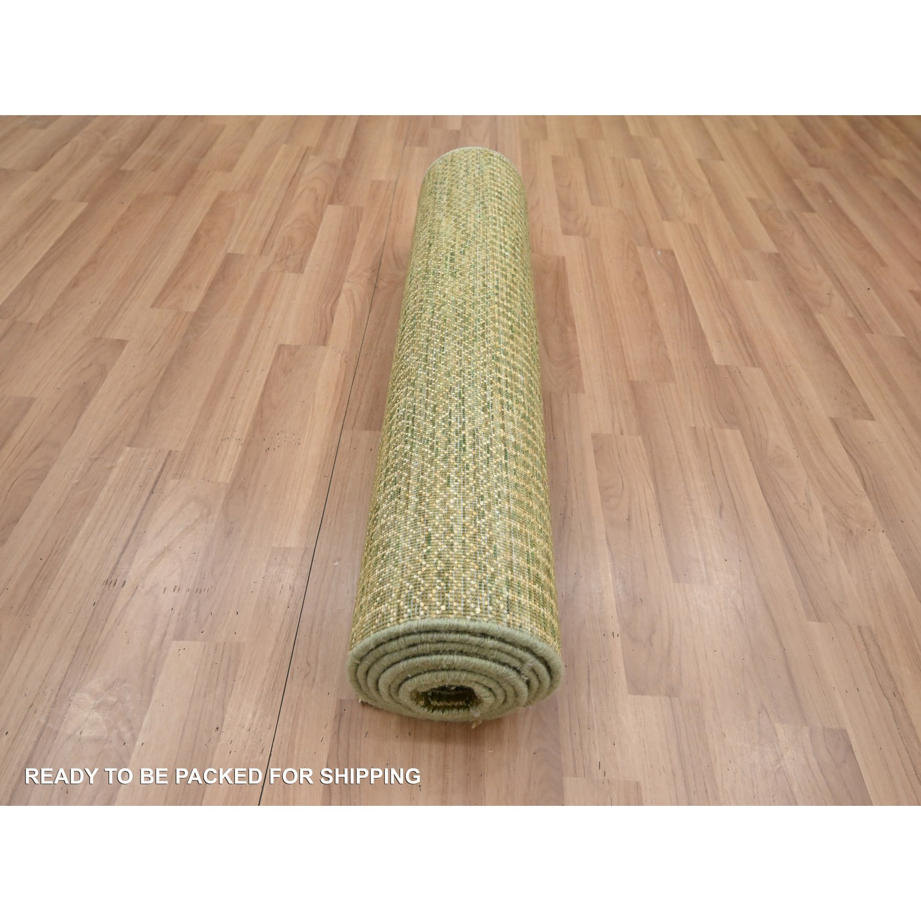 2'8"x8'2" Honey Brown, Wool and Silk, Modern Grass Design, Hand Knotted, Denser Weave, Lush and Plush, Runner, Oriental Rug Sh83231