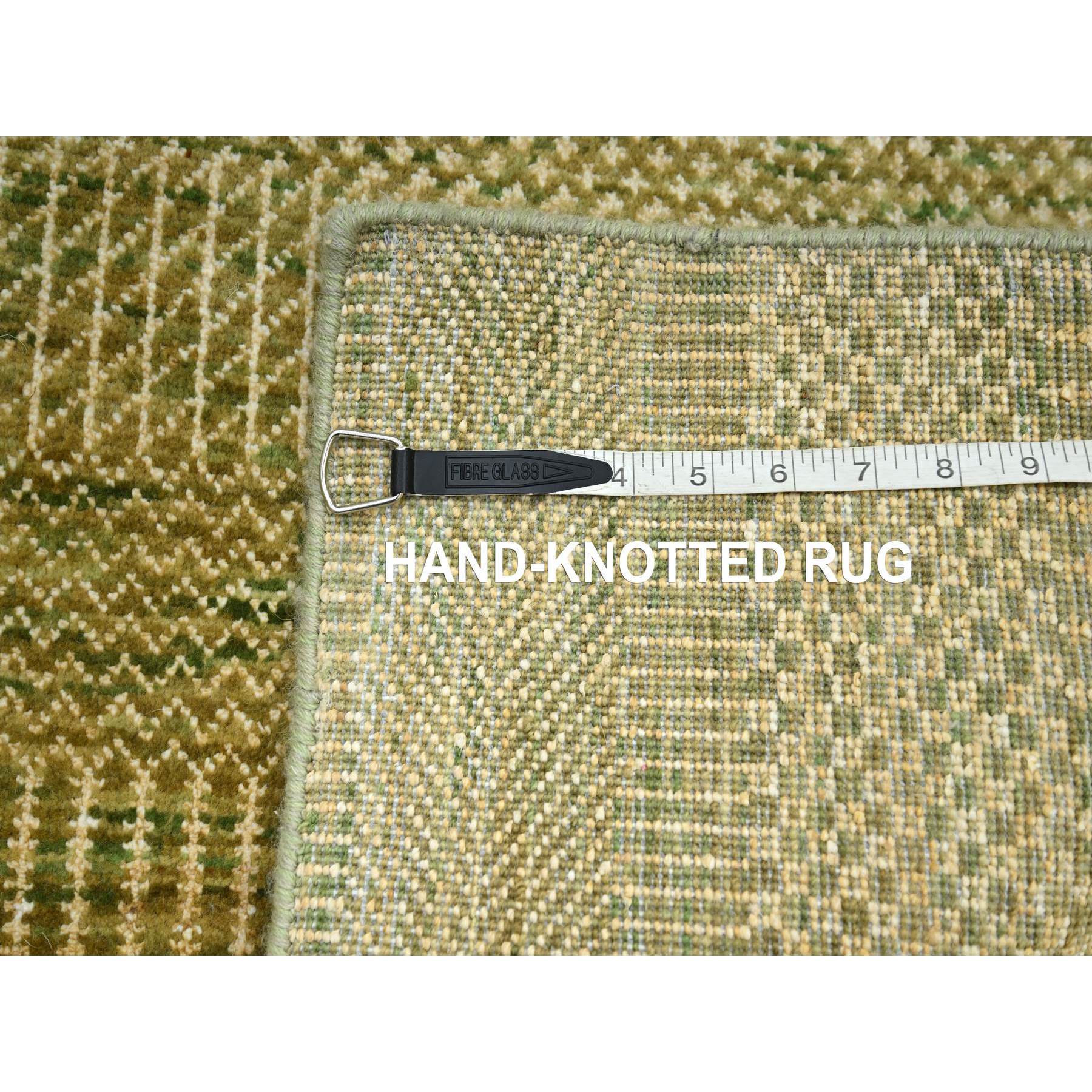 2'8"x8'2" Honey Brown, Wool and Silk, Modern Grass Design, Hand Knotted, Denser Weave, Lush and Plush, Runner, Oriental Rug Sh83231