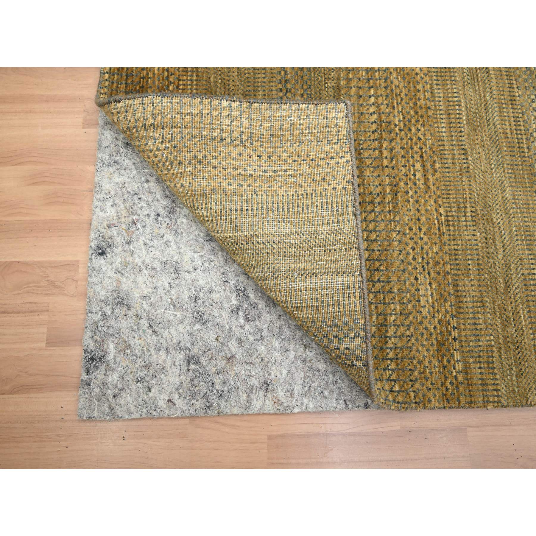 2'8"x8' Almond Brown, Hand Knotted, Modern Grass Design, Denser Weave, Wool and Silk, Lush and Plush, Runner, Oriental Rug Sh83232