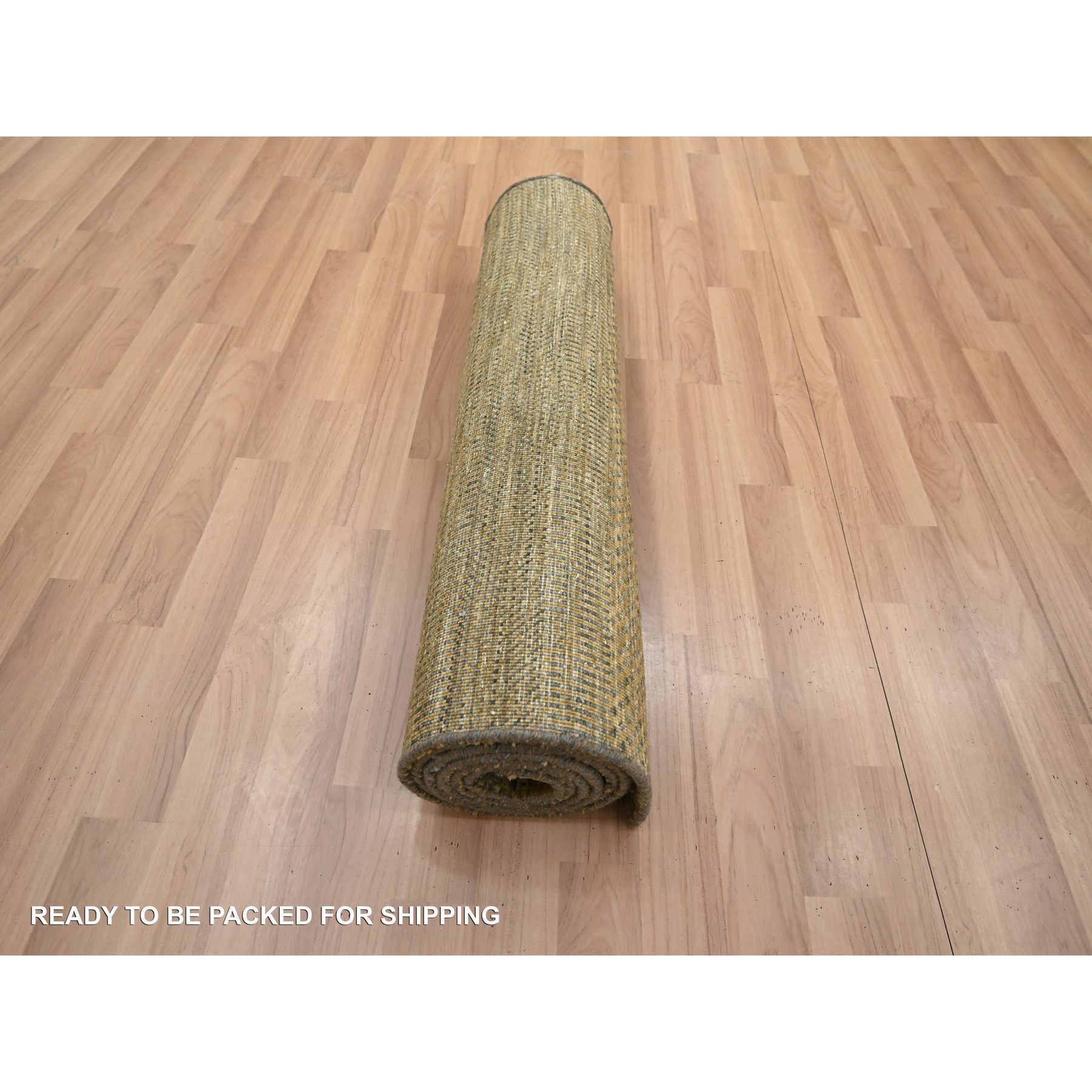 2'8"x8' Almond Brown, Hand Knotted, Modern Grass Design, Denser Weave, Wool and Silk, Lush and Plush, Runner, Oriental Rug Sh83232