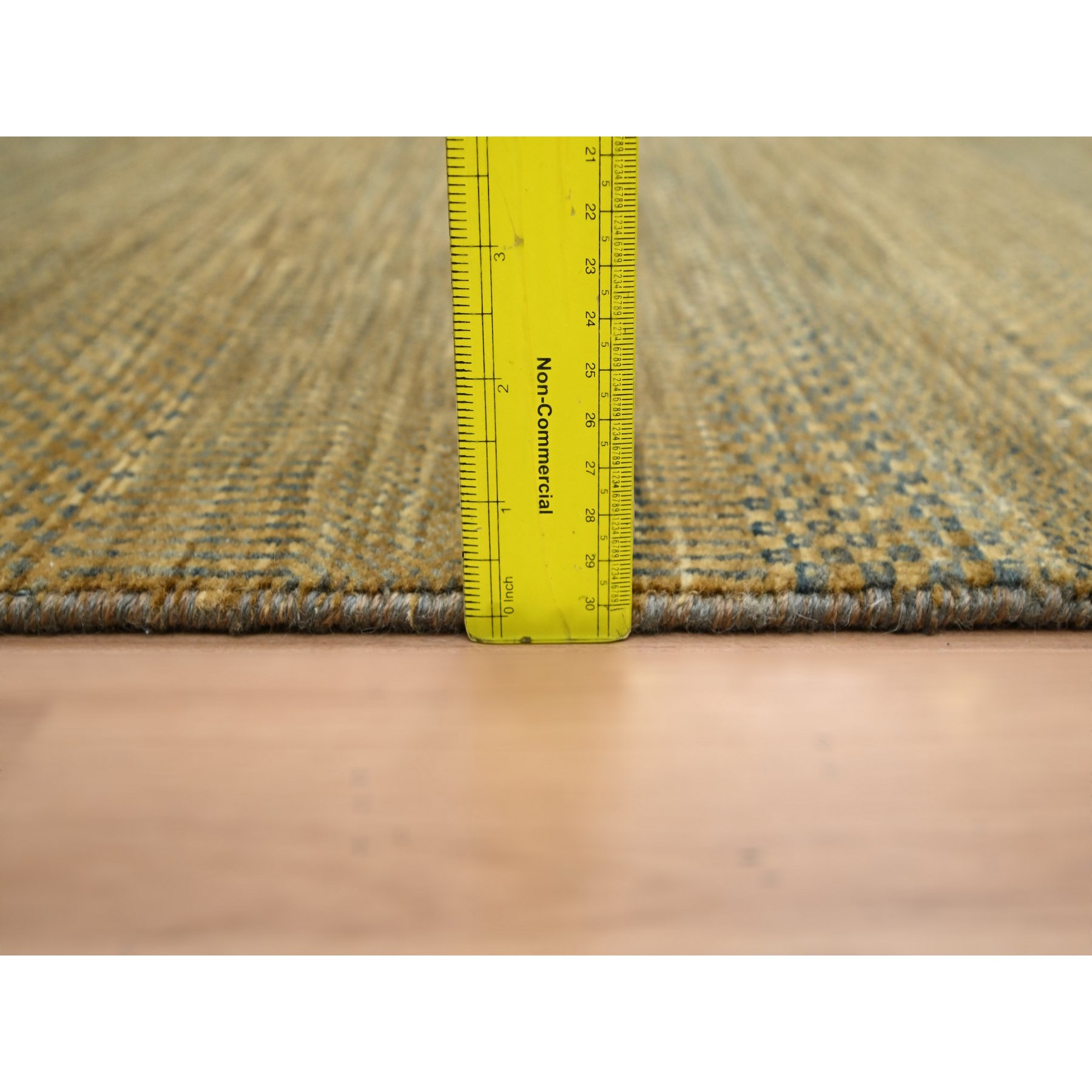 2'8"x8' Almond Brown, Hand Knotted, Modern Grass Design, Denser Weave, Wool and Silk, Lush and Plush, Runner, Oriental Rug Sh83232
