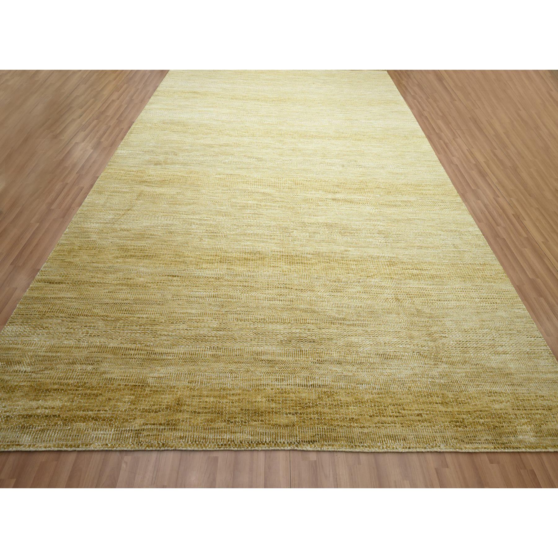 10'x14' Honey Brown, Modern Grass Design, Hand Knotted, Wool and Silk, Tone on Tone, Lush and Plush, Oriental Rug Sh83233