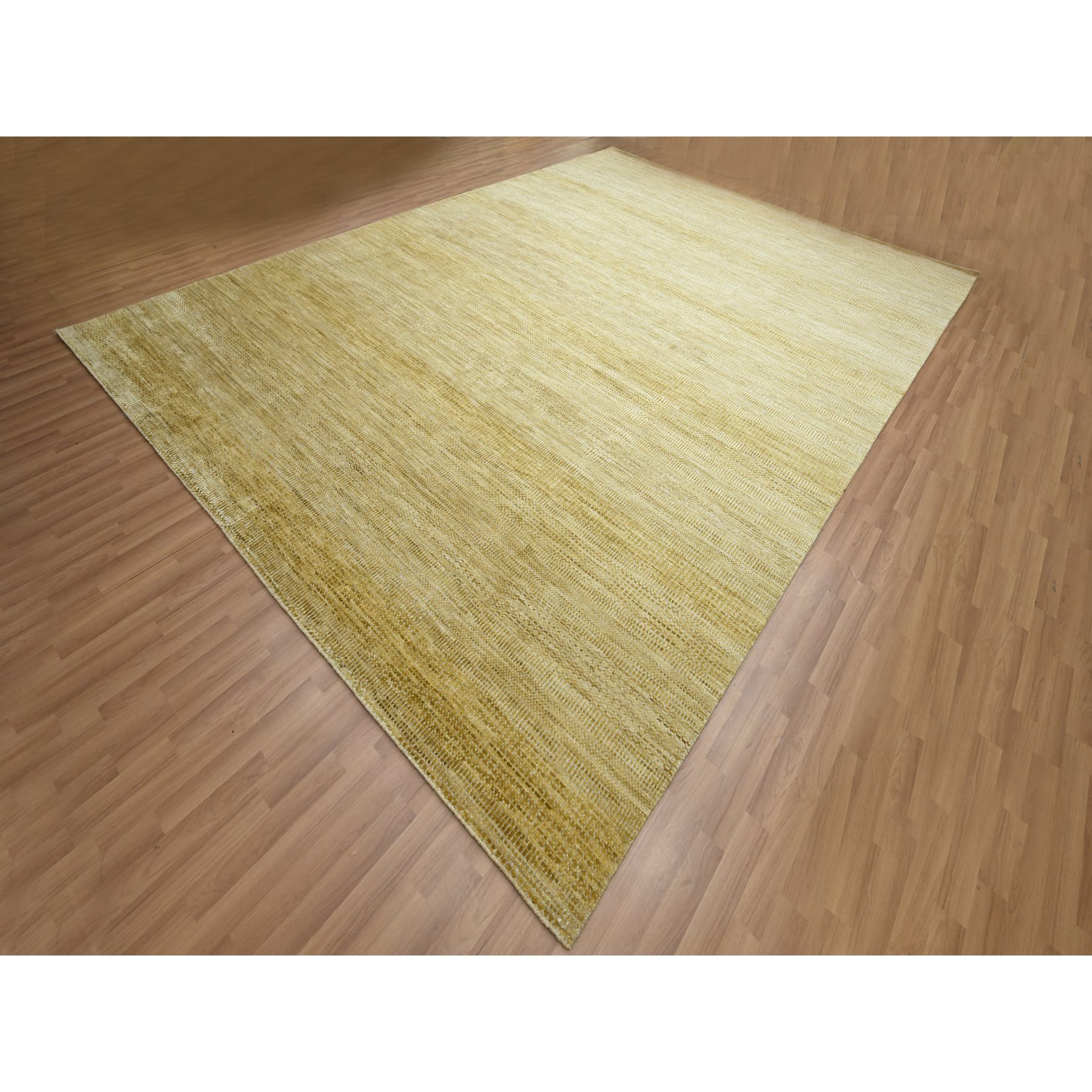 10'x14' Honey Brown, Modern Grass Design, Hand Knotted, Wool and Silk, Tone on Tone, Lush and Plush, Oriental Rug Sh83233