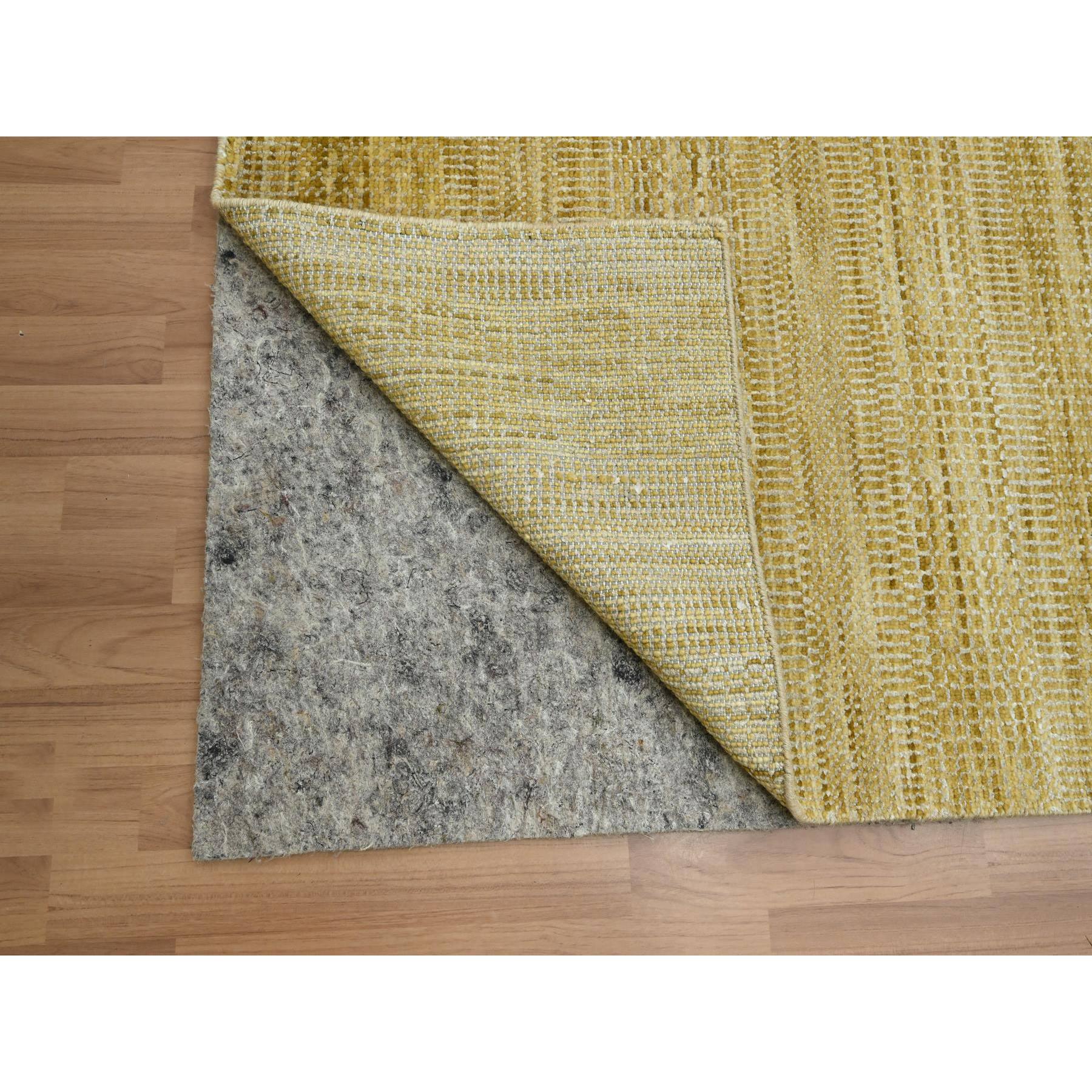 10'x14' Honey Brown, Modern Grass Design, Hand Knotted, Wool and Silk, Tone on Tone, Lush and Plush, Oriental Rug Sh83233