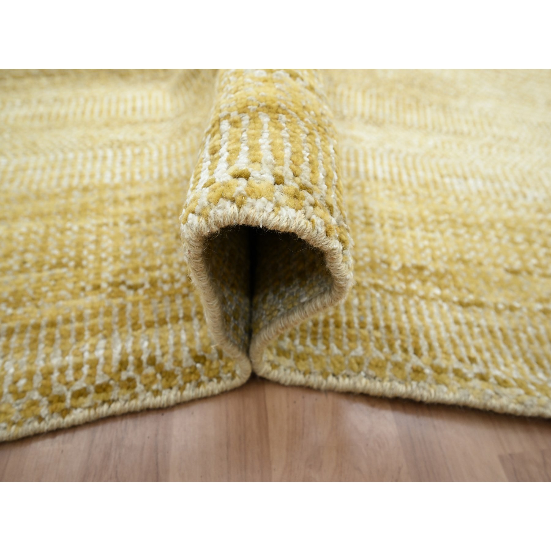 10'x14' Honey Brown, Modern Grass Design, Hand Knotted, Wool and Silk, Tone on Tone, Lush and Plush, Oriental Rug Sh83233
