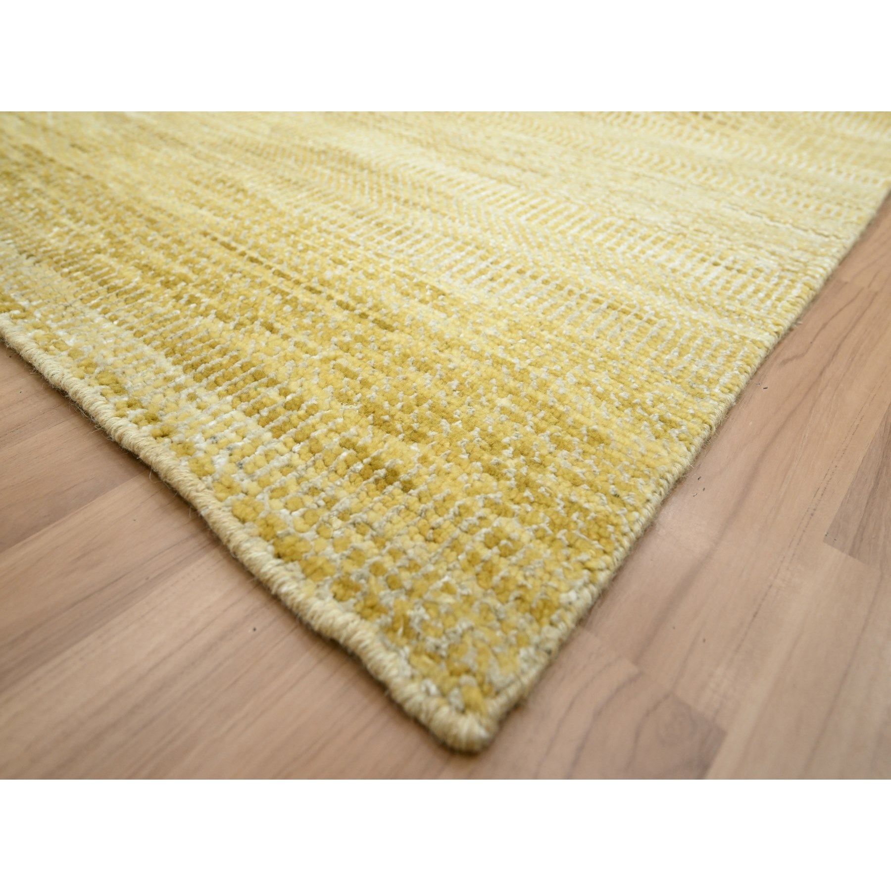 10'x14' Honey Brown, Modern Grass Design, Hand Knotted, Wool and Silk, Tone on Tone, Lush and Plush, Oriental Rug Sh83233