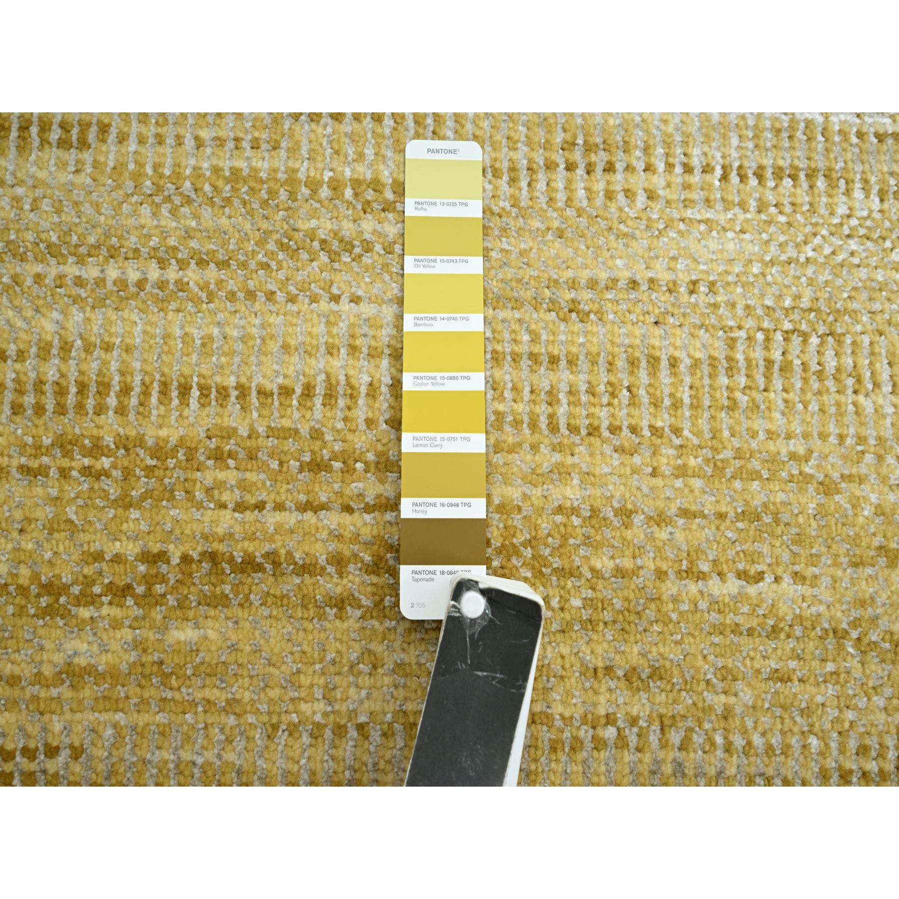 10'x14' Honey Brown, Modern Grass Design, Hand Knotted, Wool and Silk, Tone on Tone, Lush and Plush, Oriental Rug Sh83233