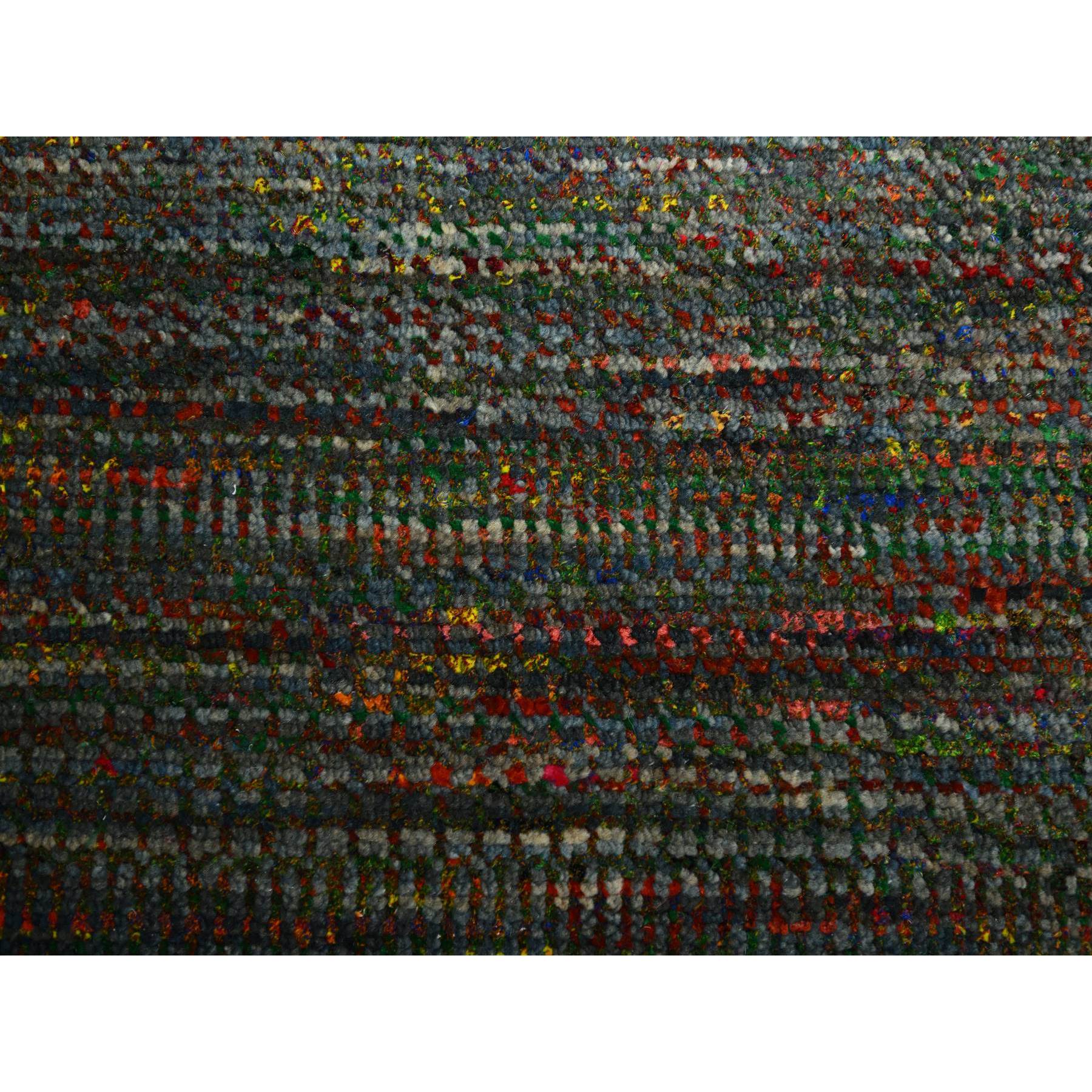 10'x14' Asphalt Black, Modern Grass Design, Wool and Silk, Hand Knotted, Tone on Tone, Lush and Plush, Oriental Rug Sh83234