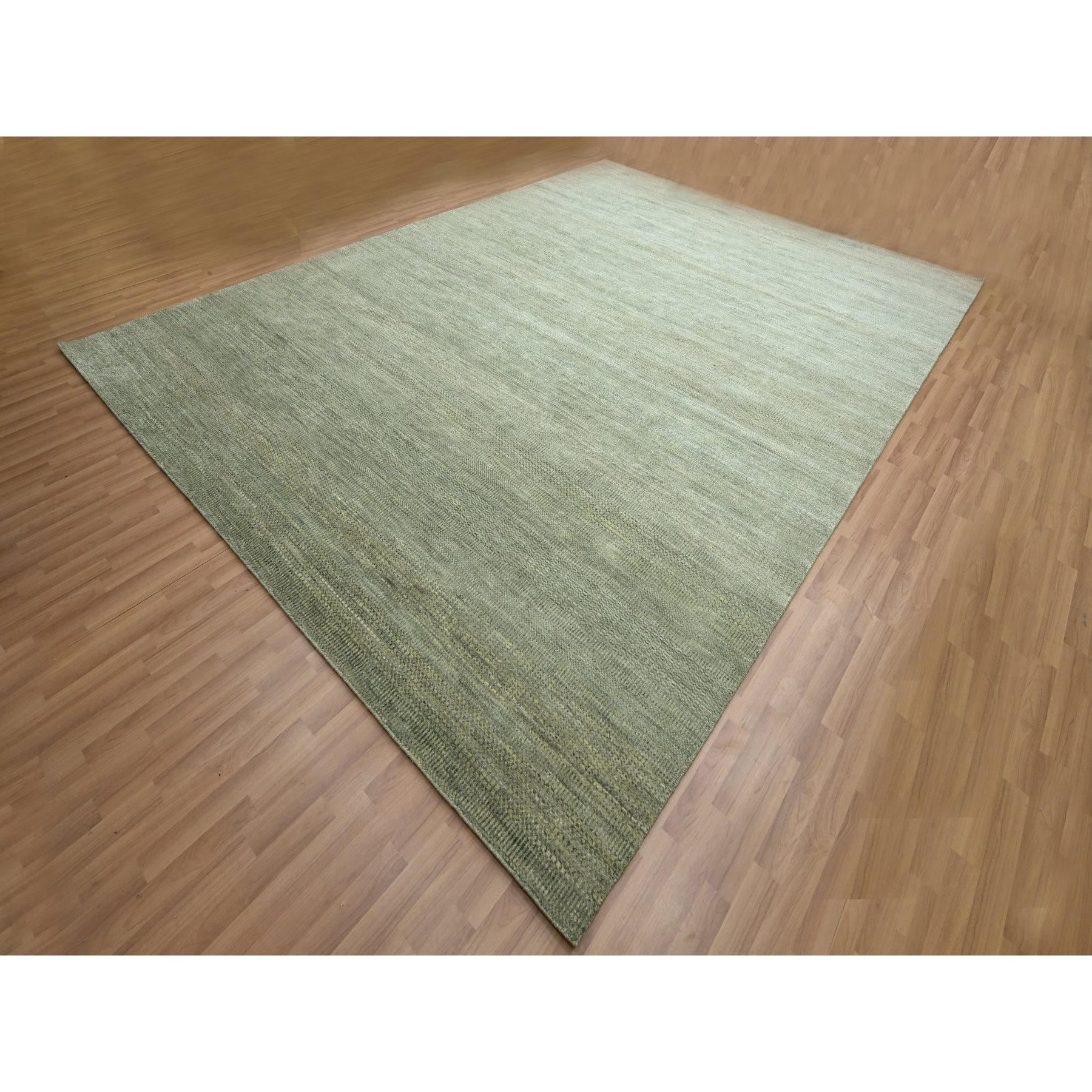 10'2"x14' Seneca Rock Gray, Hand Knotted, Modern Grass Design, Wool and Silk, Tone on Tone, Lush and Plush, Oriental Rug Sh83235