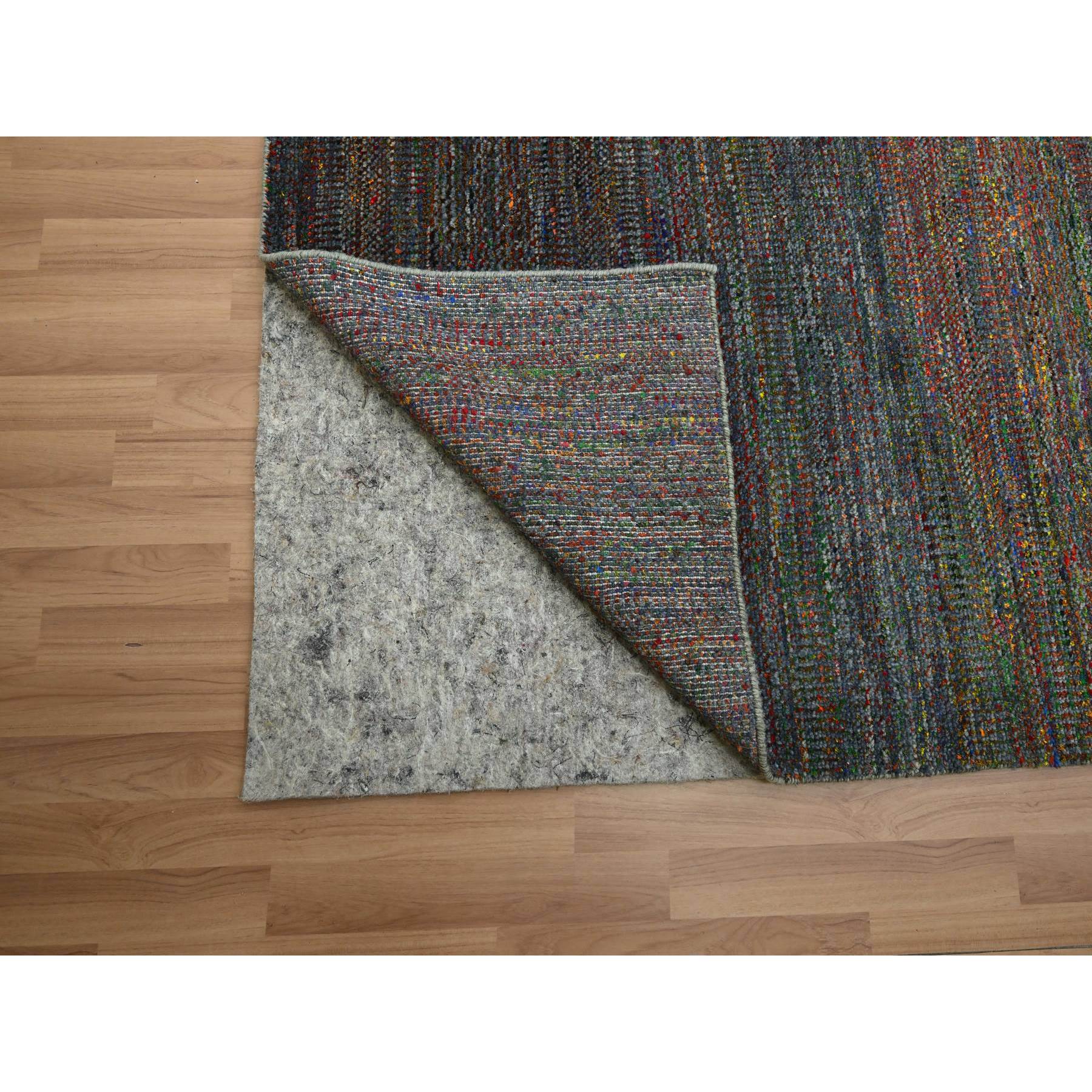 10'2"x13'10" Charcoal Gray, Modern, Hand Knotted, Colorful Grass Design, Wool and Silk, Tone on Tone, Soft Pile, Oriental Rug Sh83236