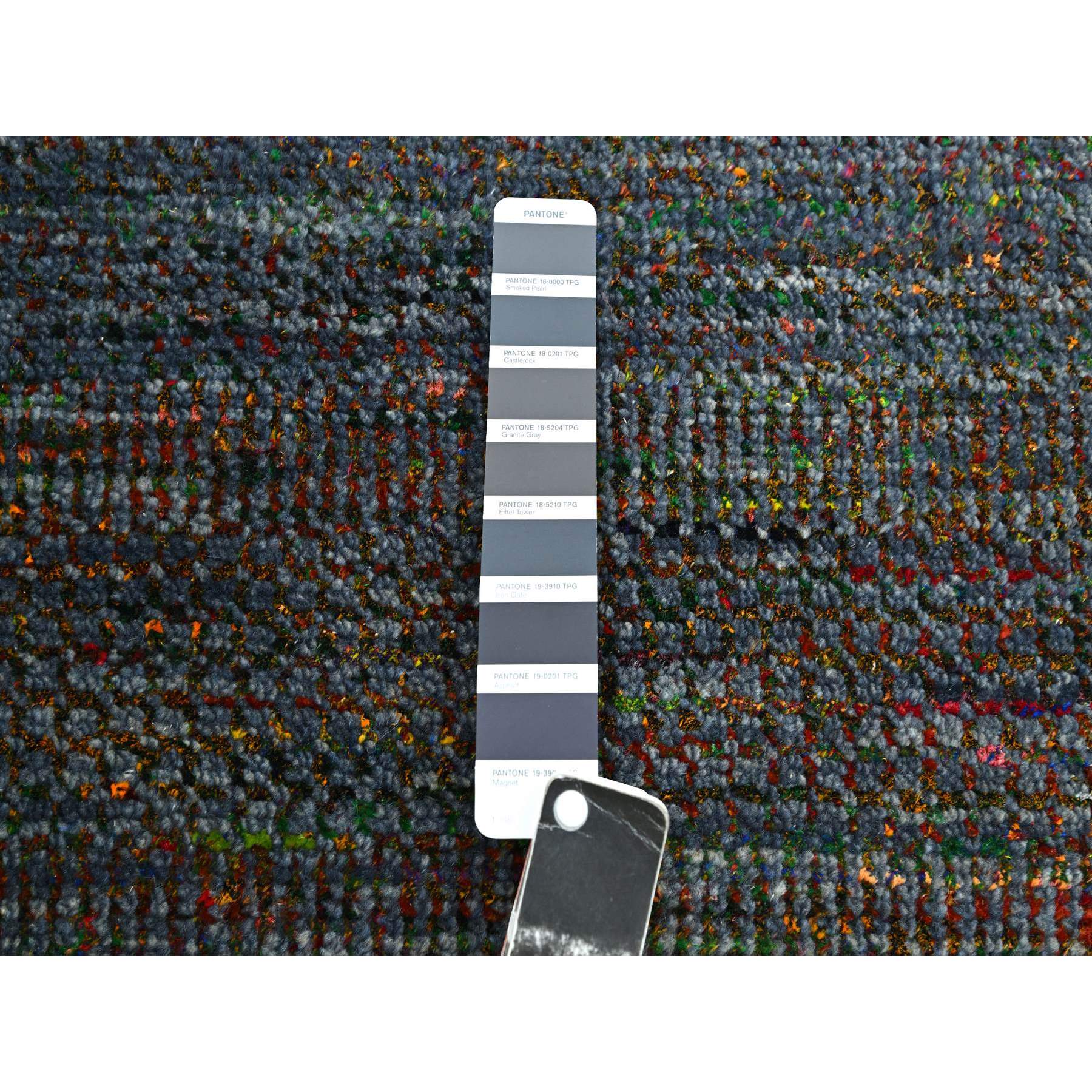 10'2"x13'10" Charcoal Gray, Modern, Hand Knotted, Colorful Grass Design, Wool and Silk, Tone on Tone, Soft Pile, Oriental Rug Sh83236