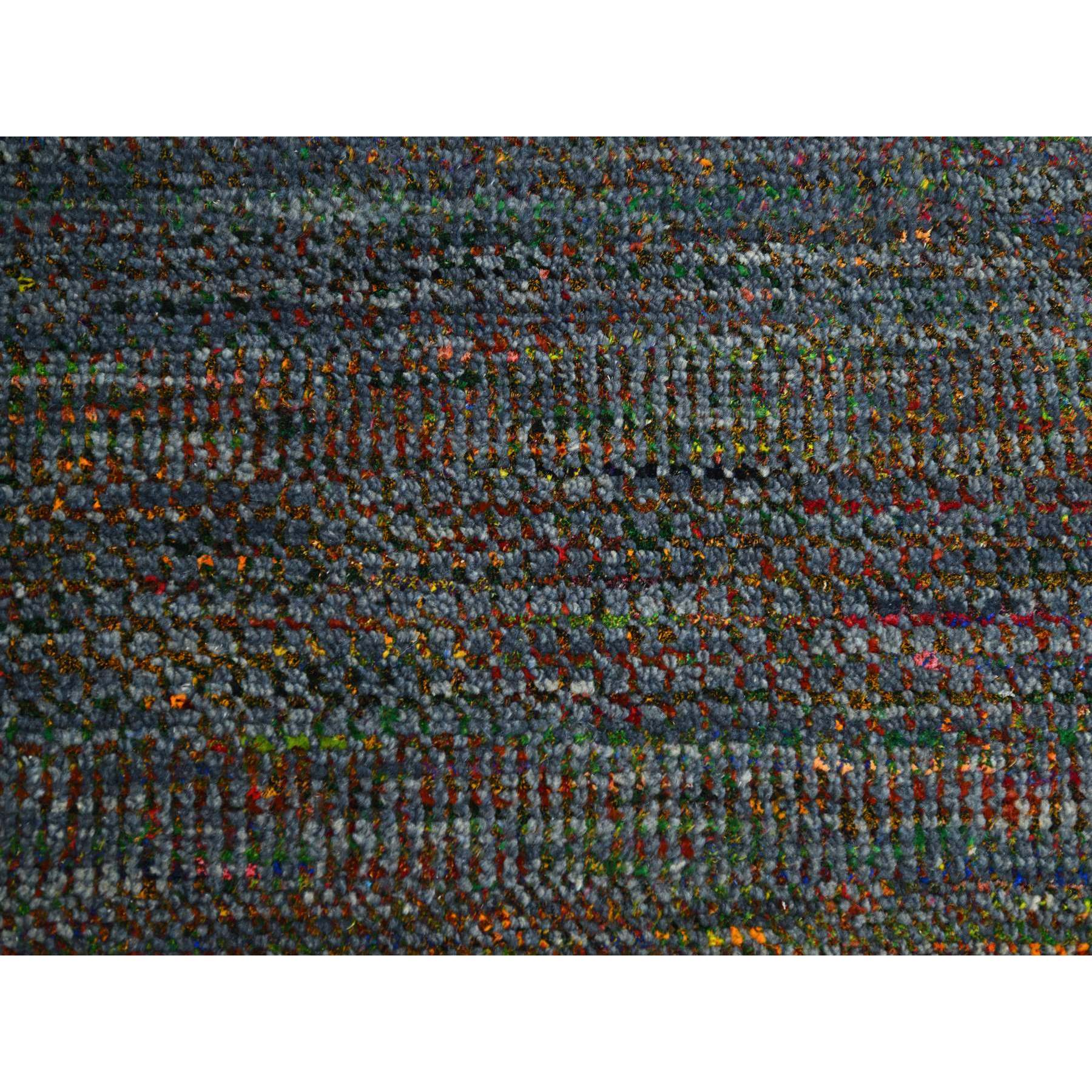 10'2"x13'10" Charcoal Gray, Modern, Hand Knotted, Colorful Grass Design, Wool and Silk, Tone on Tone, Soft Pile, Oriental Rug Sh83236