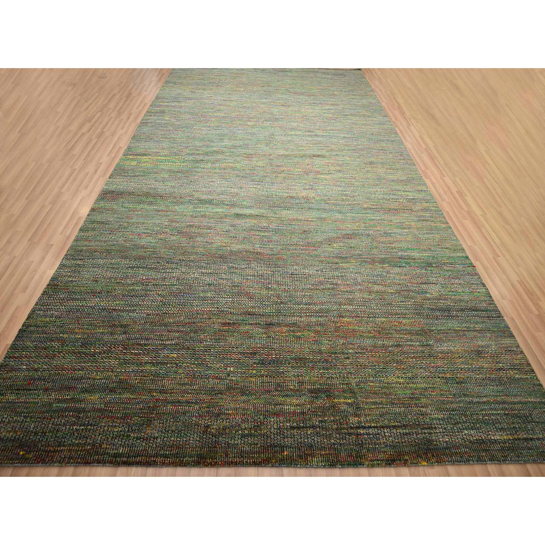 10'x14'6" Sage Green, Modern Grass Design, Wool and Silk, Hand Knotted, Tone on Tone, Lush and Plush, Oriental Rug Sh83237