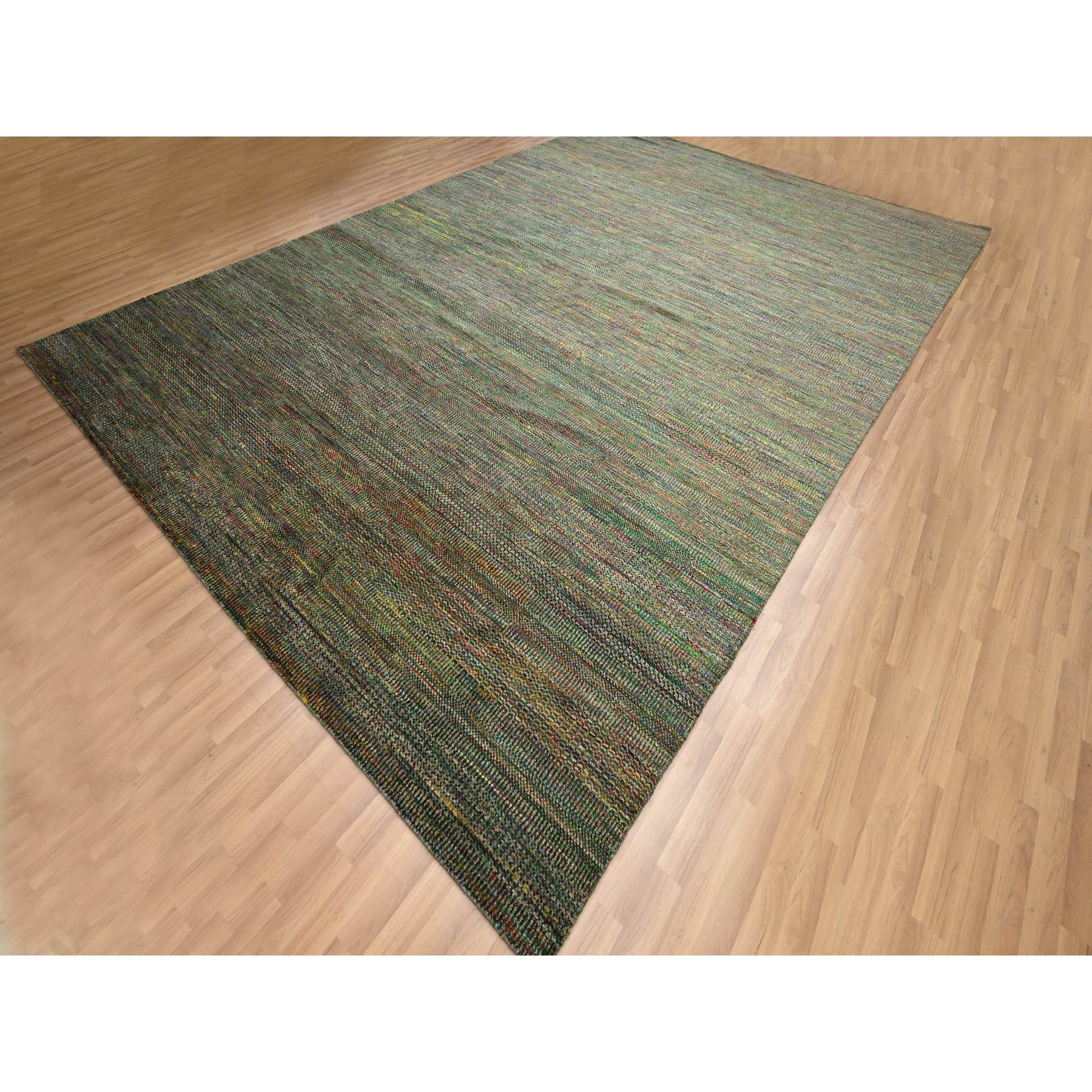 10'x14'6" Sage Green, Modern Grass Design, Wool and Silk, Hand Knotted, Tone on Tone, Lush and Plush, Oriental Rug Sh83237