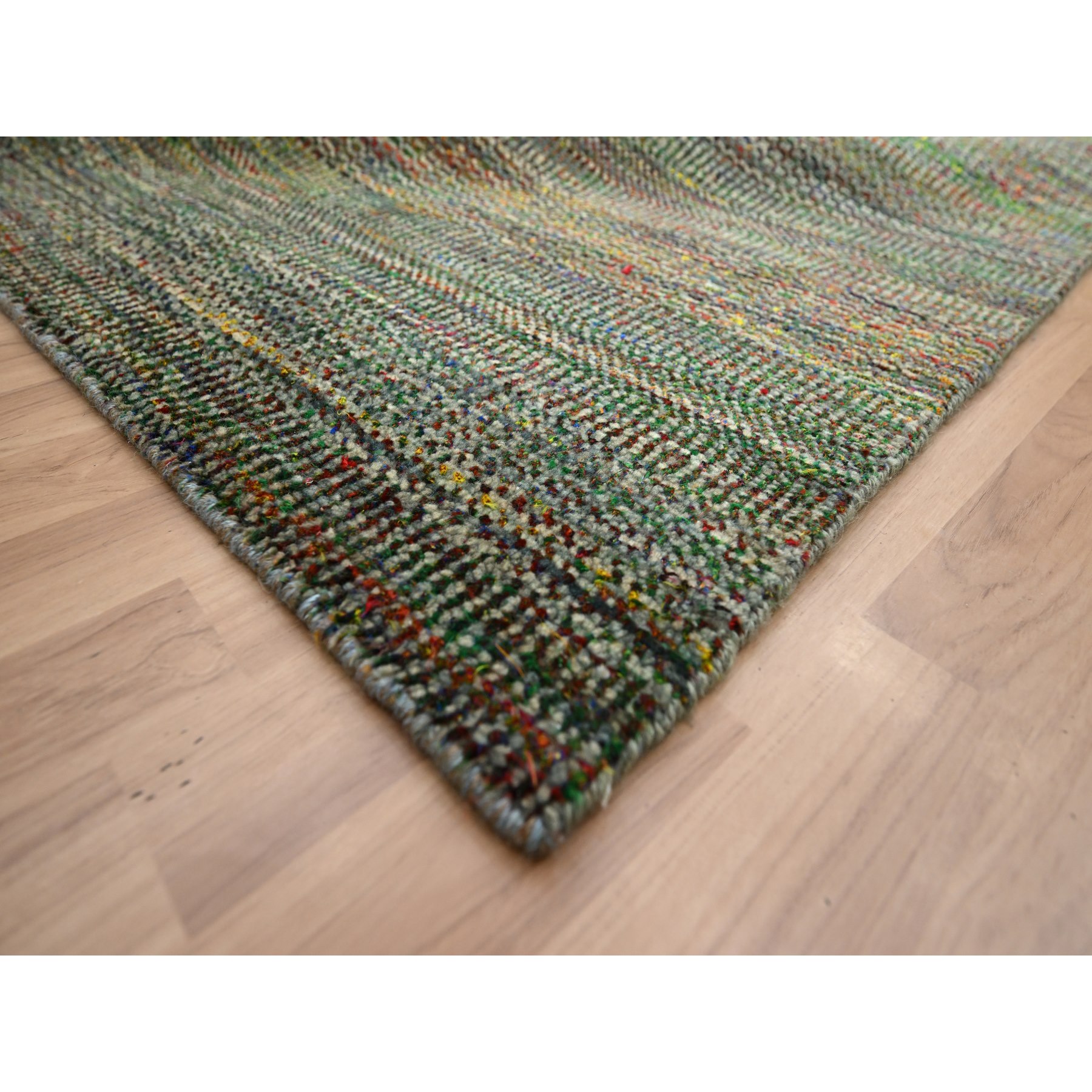 10'x14'6" Sage Green, Modern Grass Design, Wool and Silk, Hand Knotted, Tone on Tone, Lush and Plush, Oriental Rug Sh83237