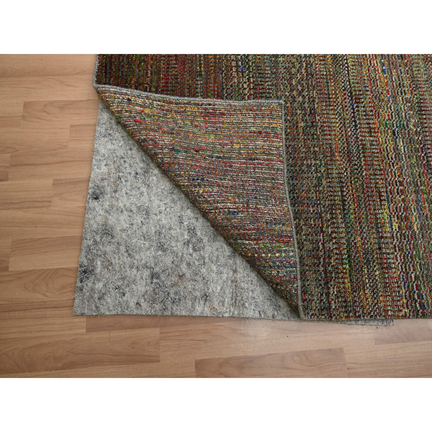 9'1"x12'2" Dark Olive Green, Wool and Silk, Modern Grass Design, Hand Knotted, Tone on Tone, Lush and Plush, Oriental Rug Sh83239